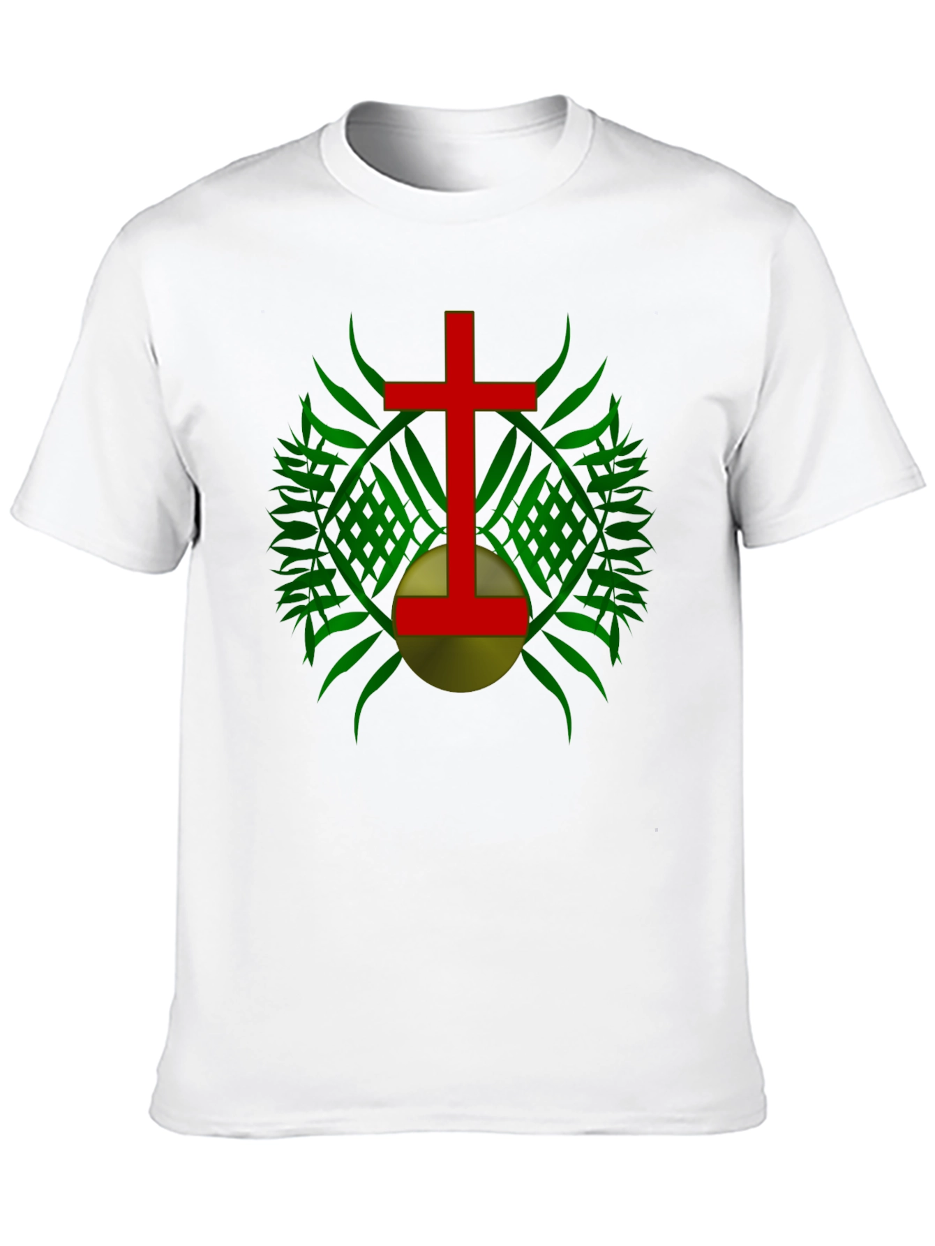 Red Cross & Green Leaf Graphic Print Black T-Shirt
