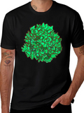 Unique Green Floral Graphic Print Black T-Shirt