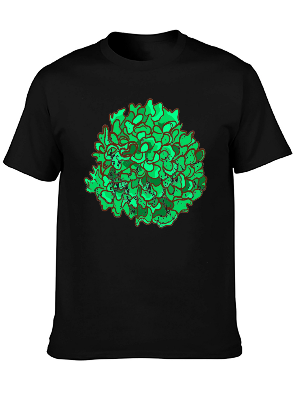 Unique Green Floral Graphic Print Black T-Shirt