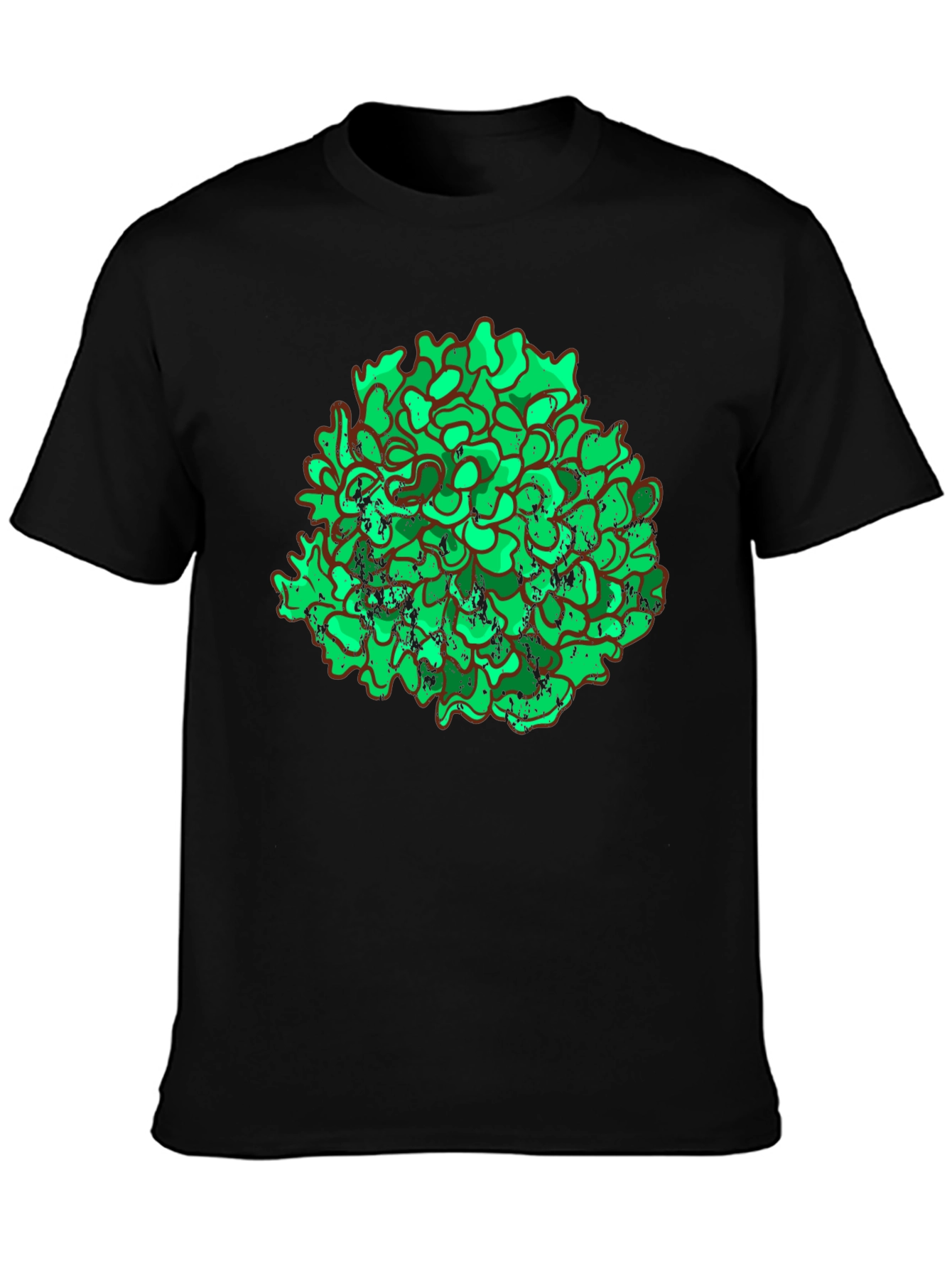 Unique Green Floral Graphic Print Black T-Shirt