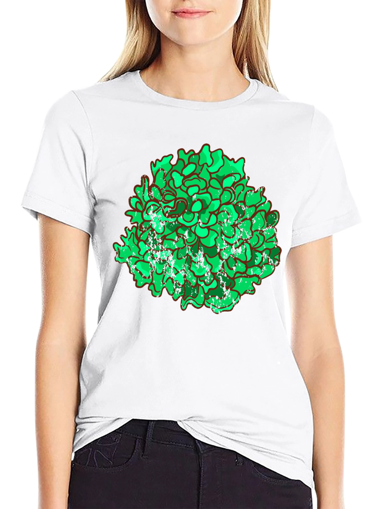 Unique Green Floral Graphic Print Black T-Shirt
