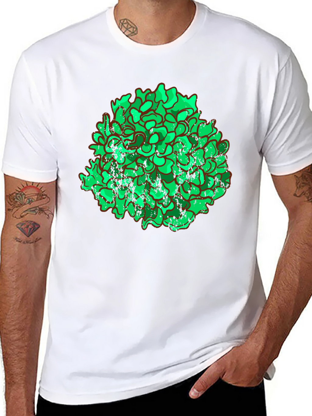 Unique Green Floral Graphic Print Black T-Shirt