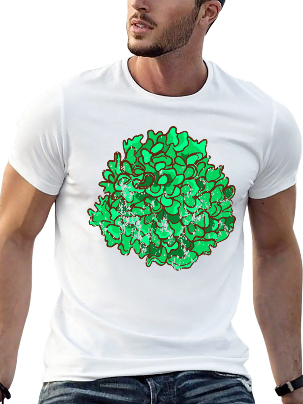 Unique Green Floral Graphic Print Black T-Shirt