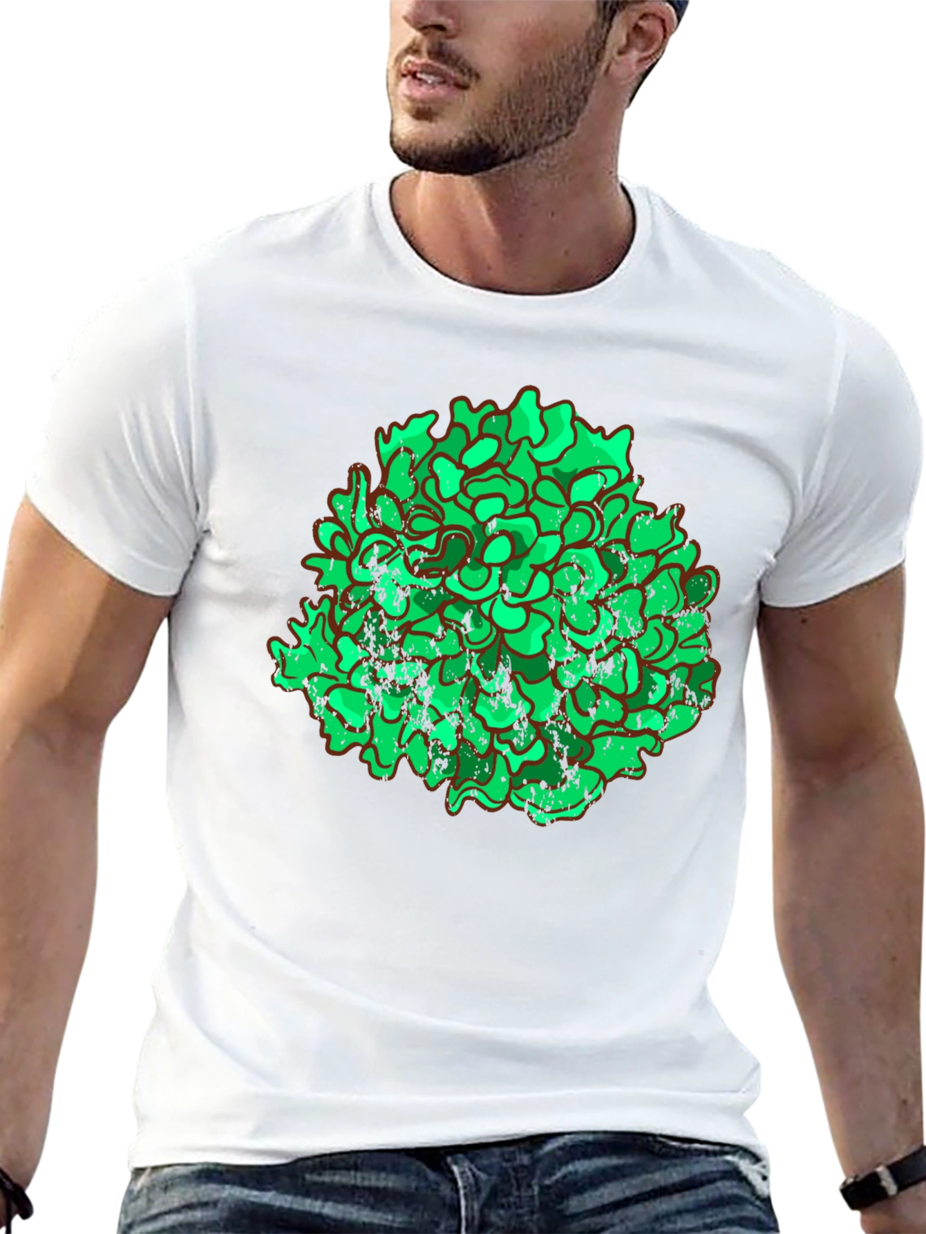 Unique Green Floral Graphic Print Black T-Shirt