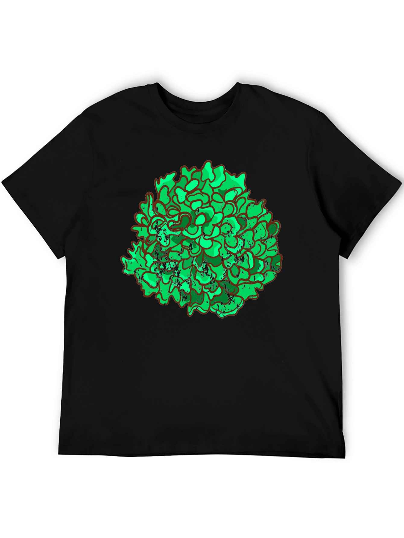 Unique Green Floral Graphic Print Black T-Shirt