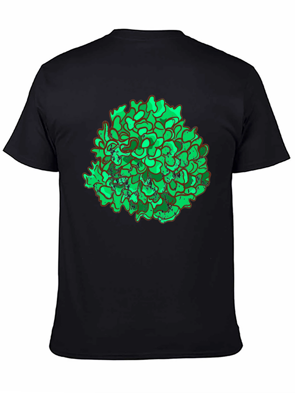 Unique Green Floral Graphic Print Black T-Shirt