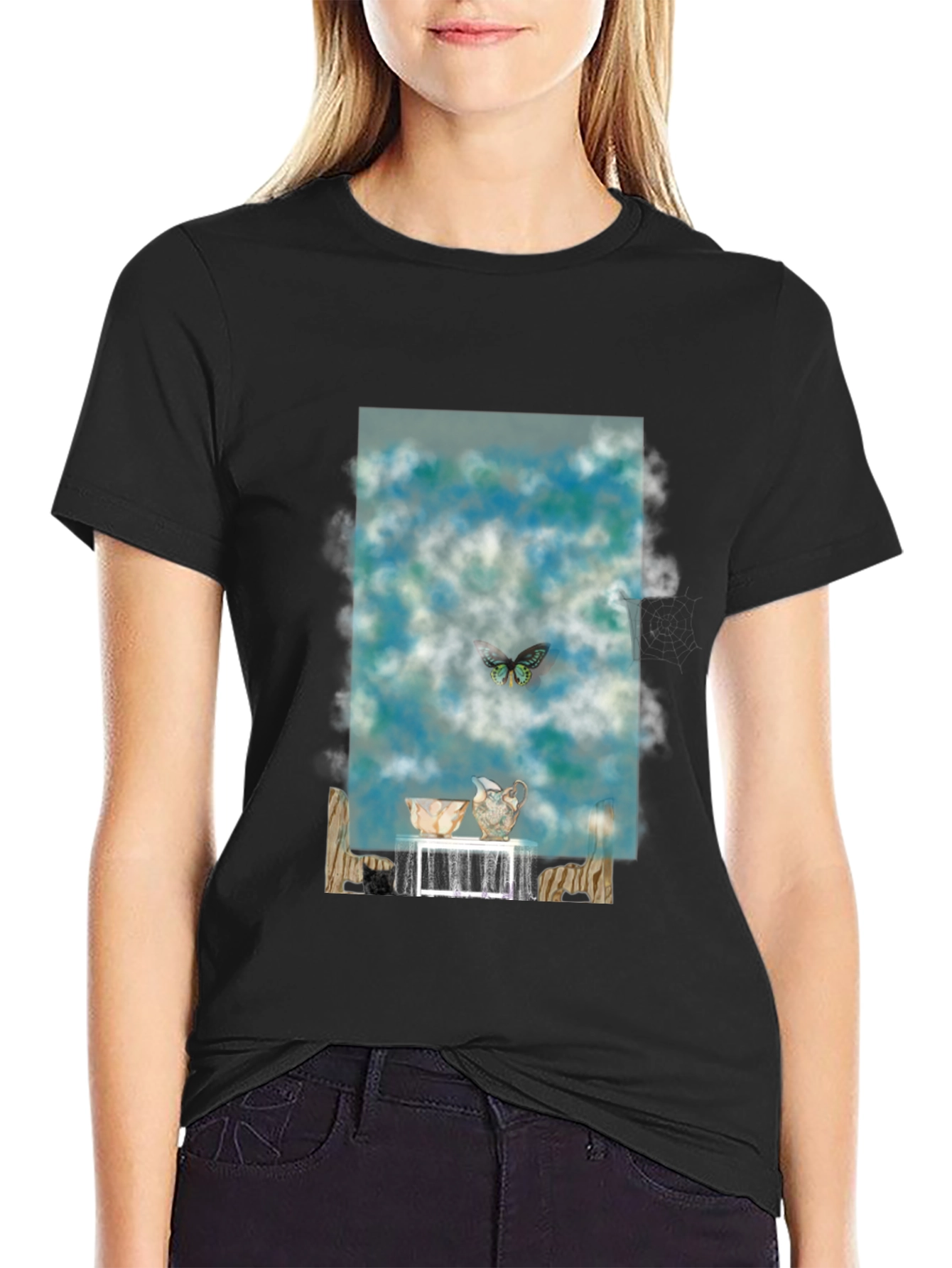 Artistic Butterfly & Pottery Design T-Shirt