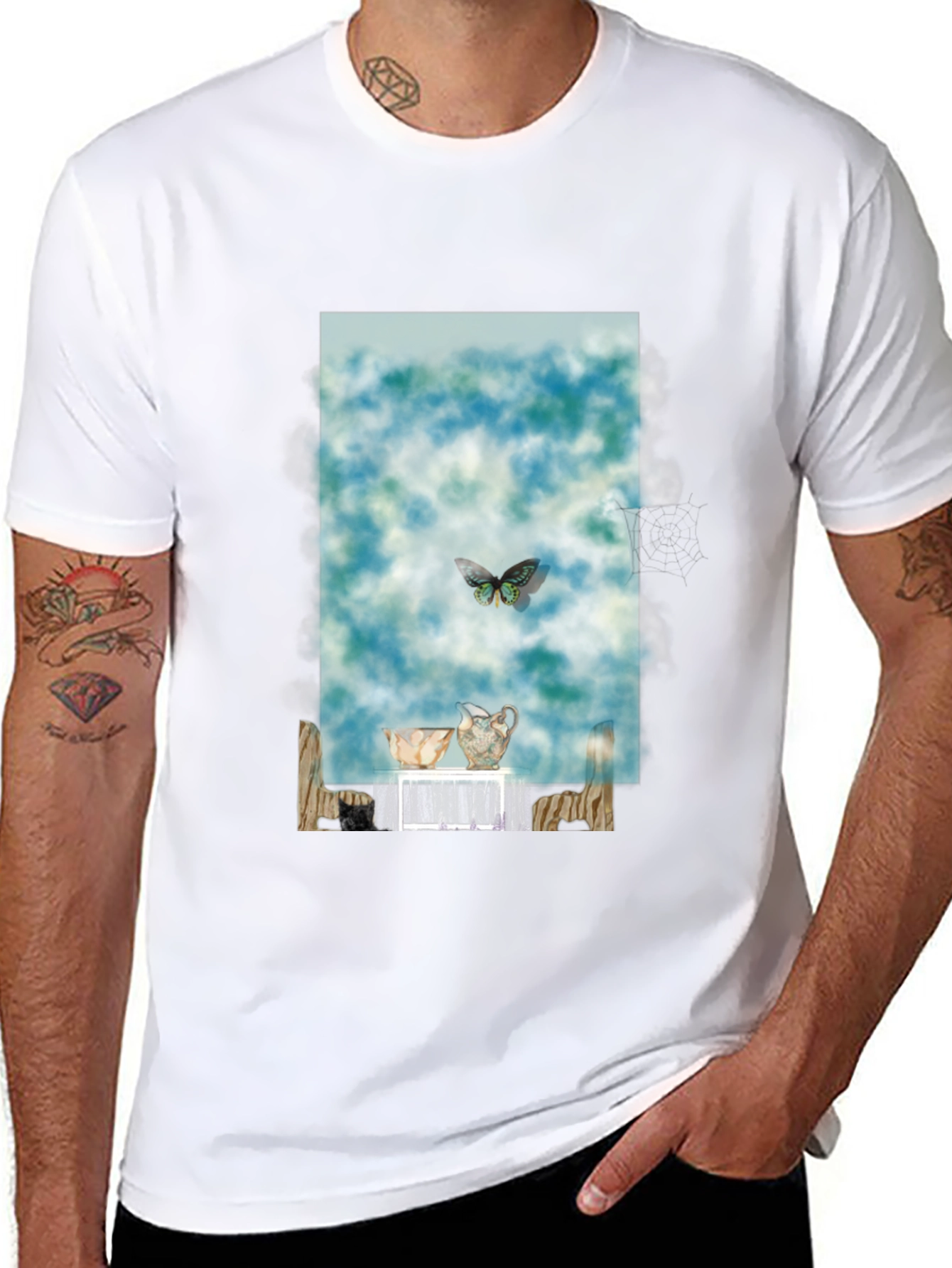 Artistic Butterfly & Pottery Design T-Shirt