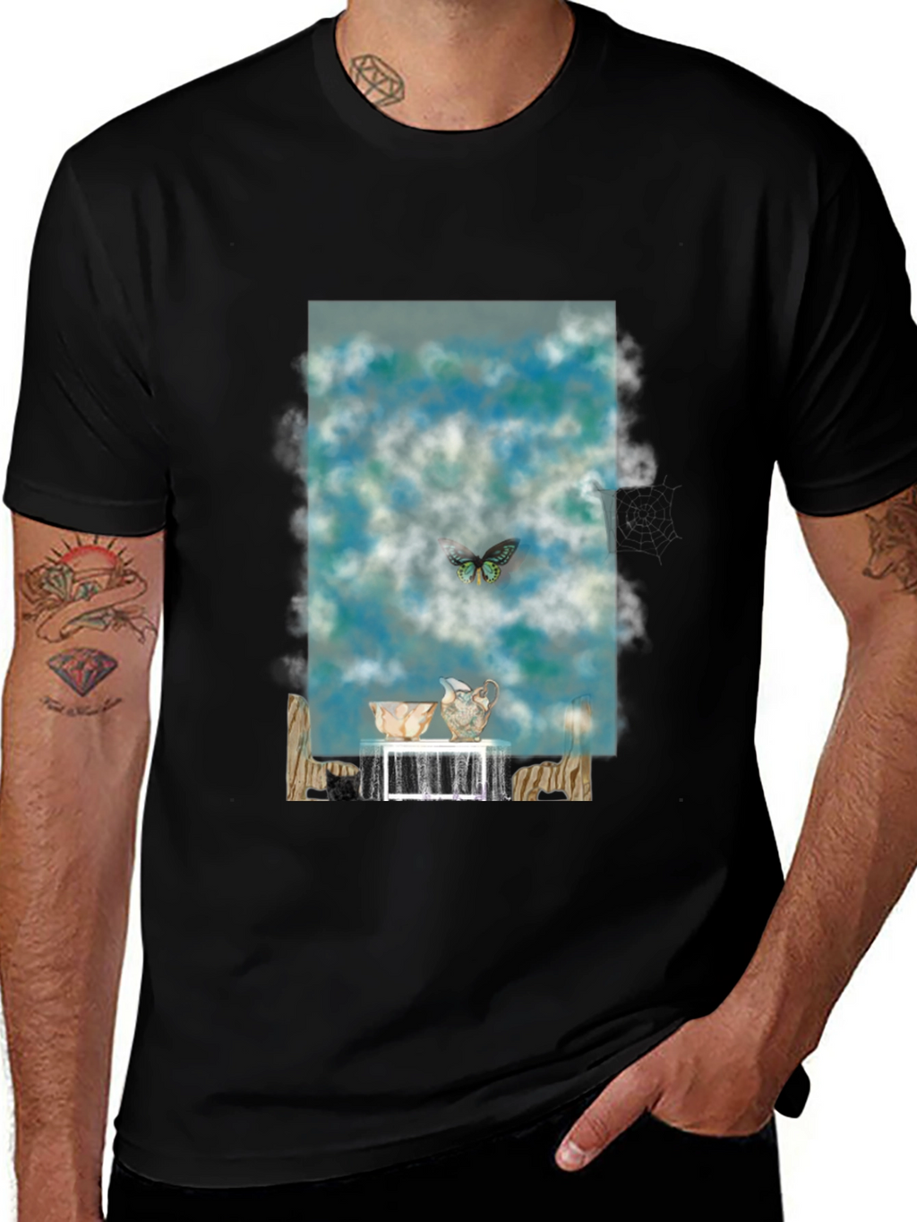 Artistic Butterfly & Pottery Design T-Shirt