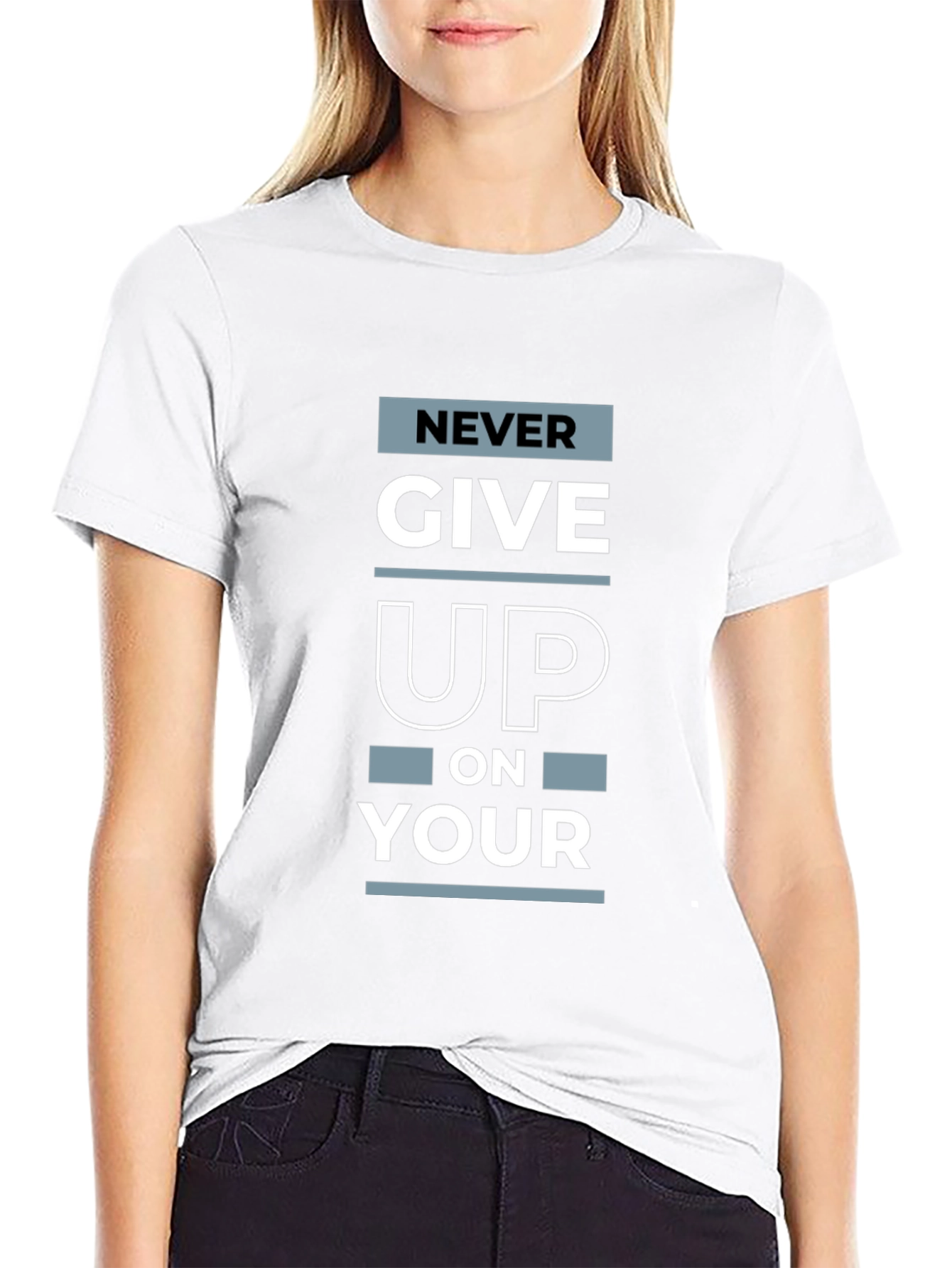 Never Give Up Graphic Print T-Shirt