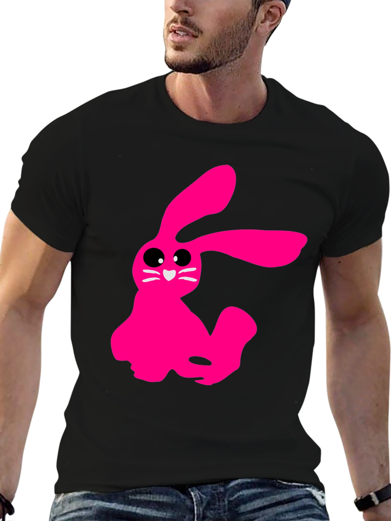 Pink Bunny Graphic Tee - Soft Cotton Black T-Shirt
