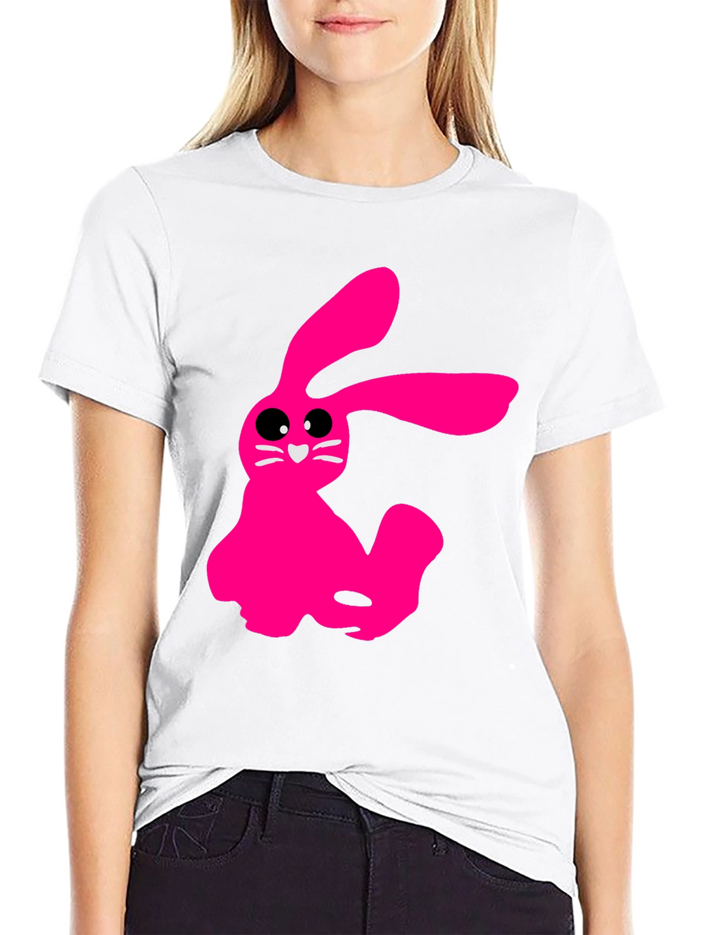 Pink Bunny Graphic Tee - Soft Cotton Black T-Shirt