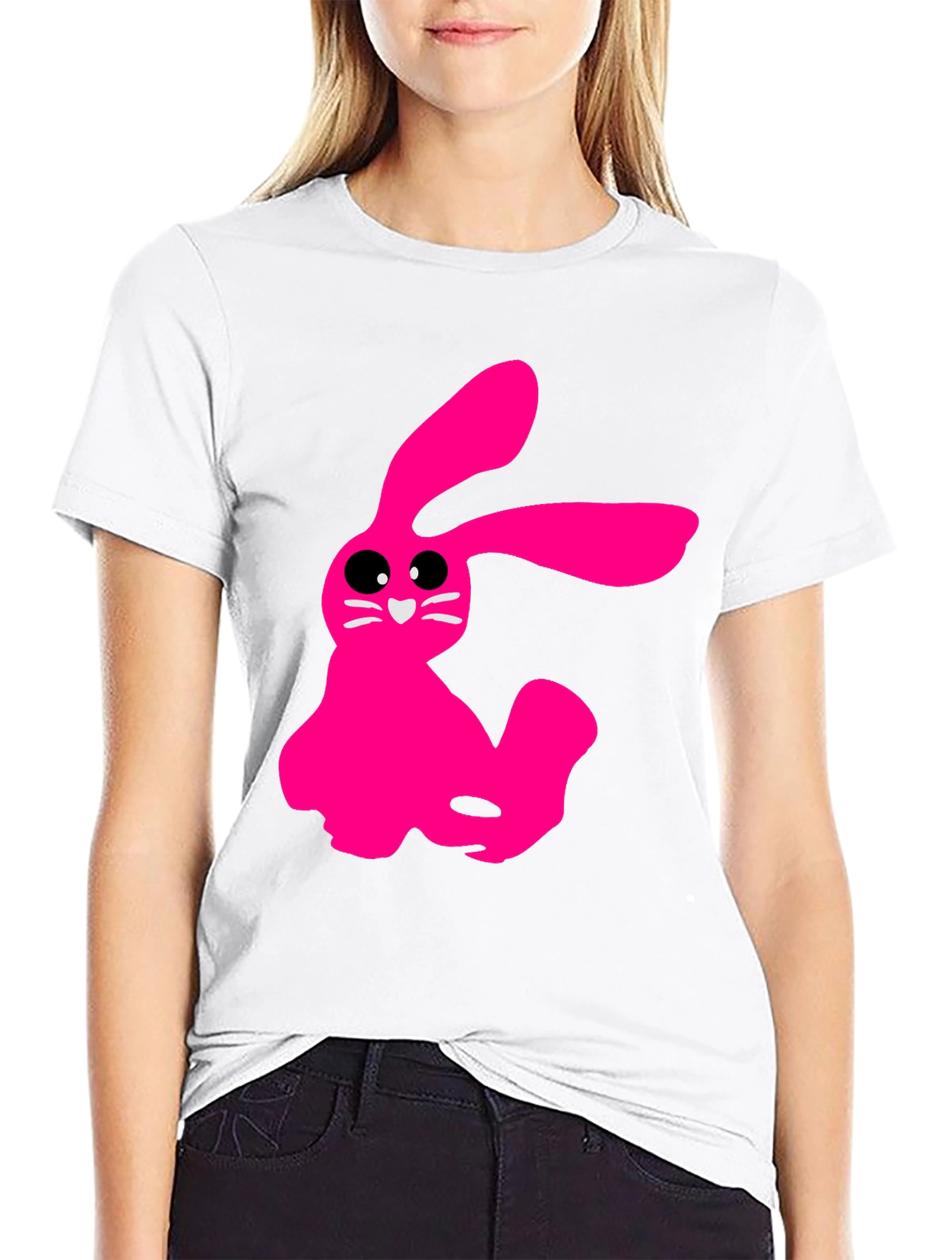 Pink Bunny Graphic Tee - Soft Cotton Black T-Shirt
