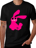 Pink Bunny Graphic Tee - Soft Cotton Black T-Shirt