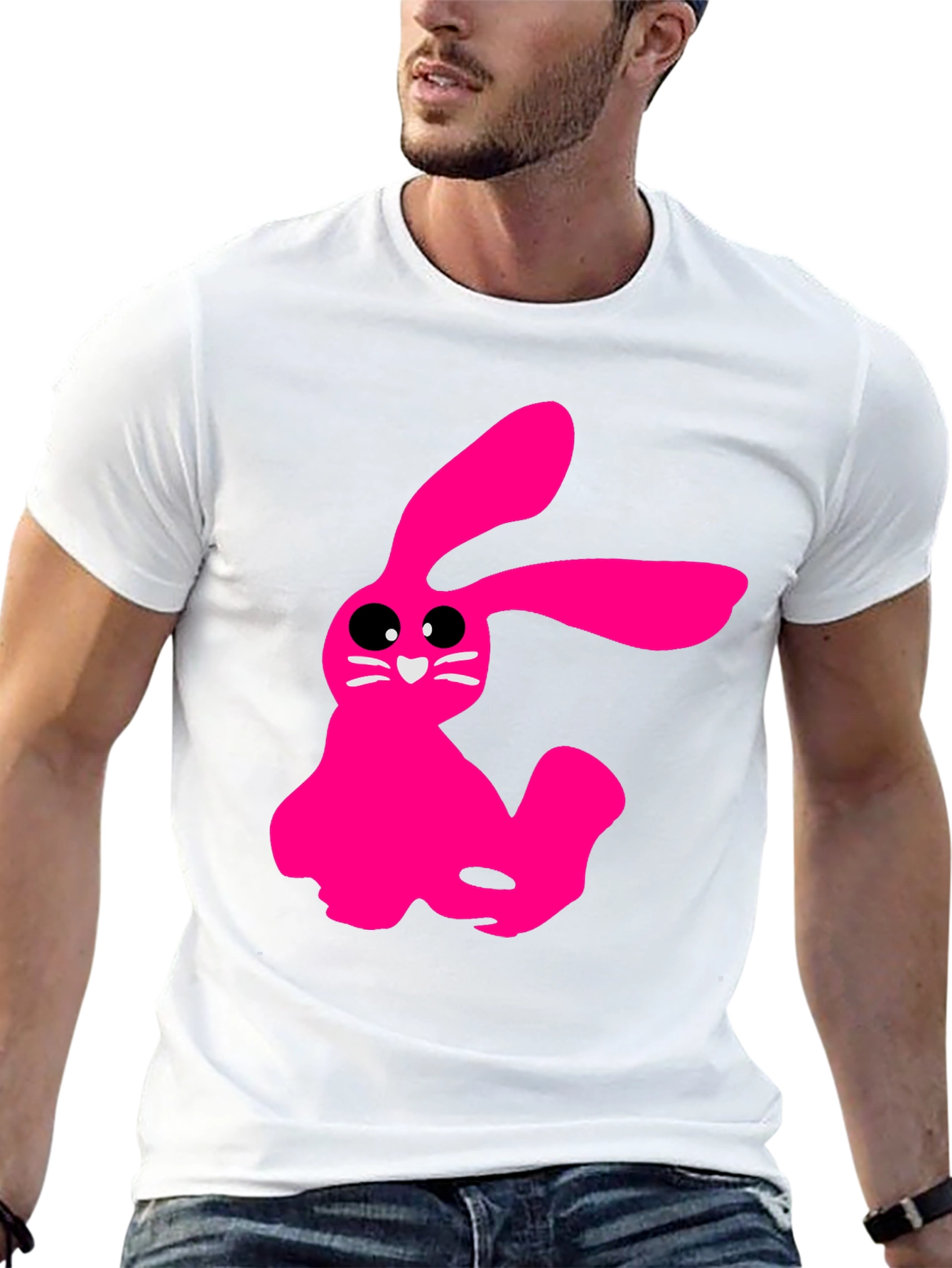 Pink Bunny Graphic Tee - Soft Cotton Black T-Shirt