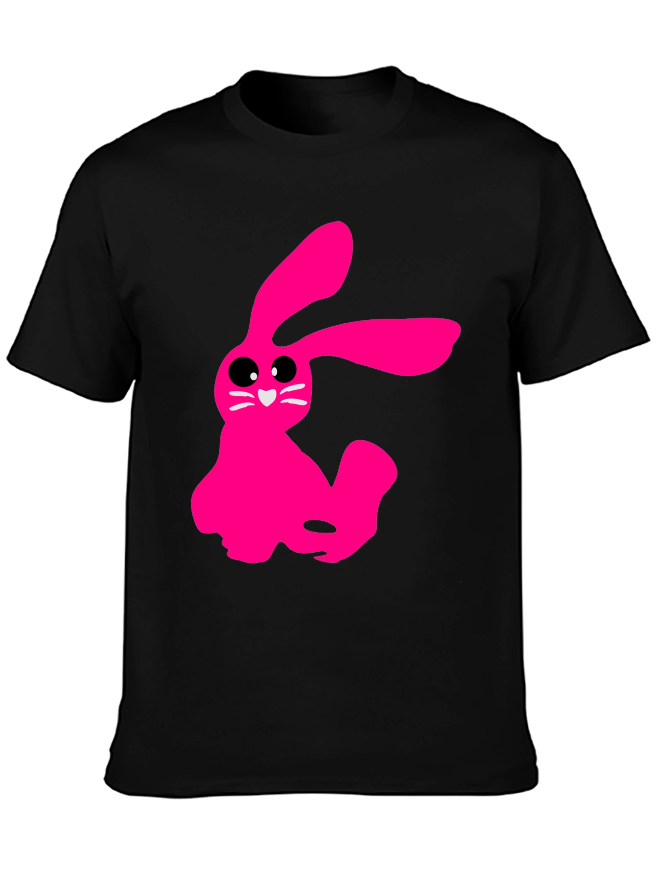 Pink Bunny Graphic Tee - Soft Cotton Black T-Shirt