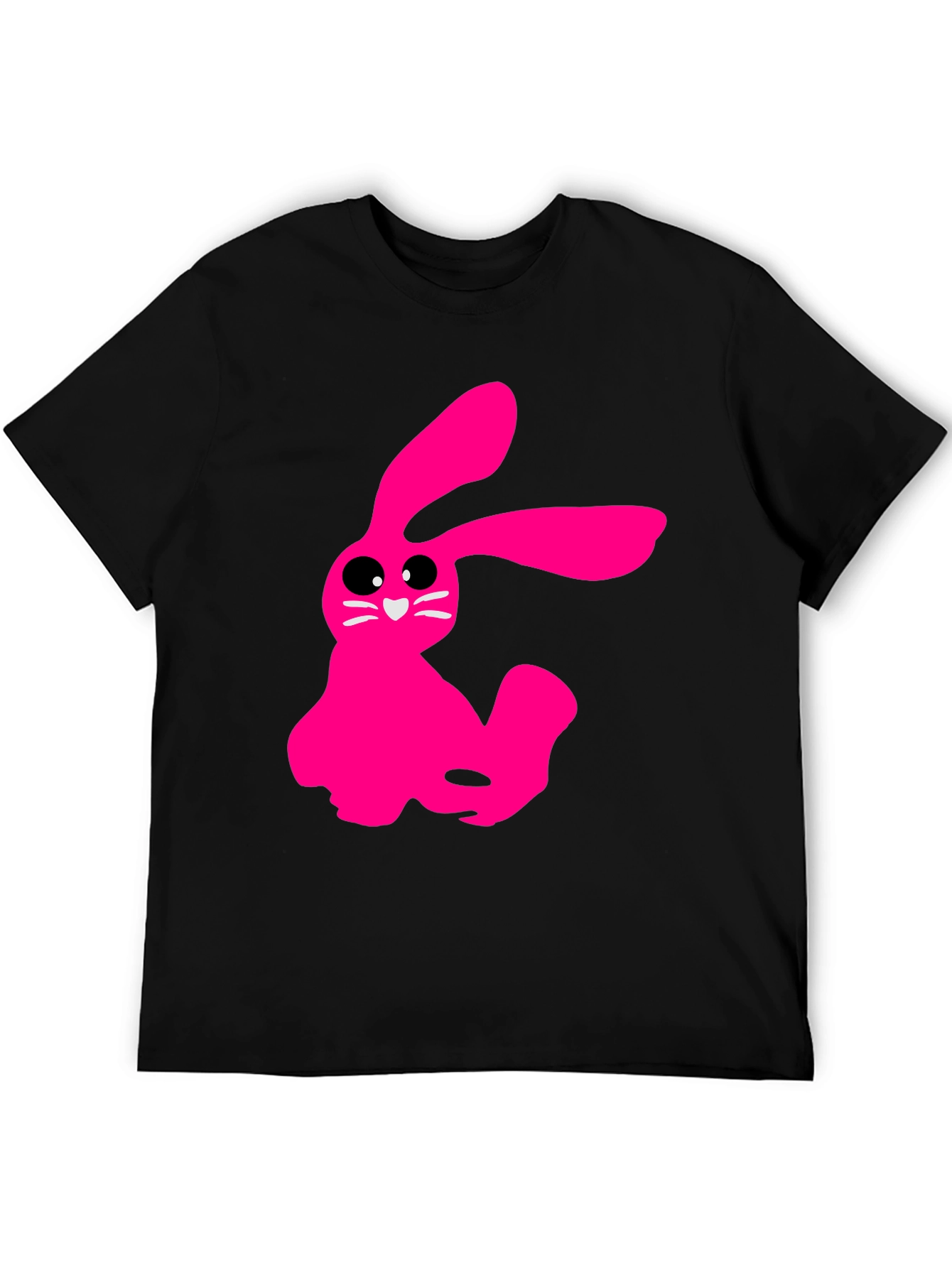 Pink Bunny Graphic Tee - Soft Cotton Black T-Shirt