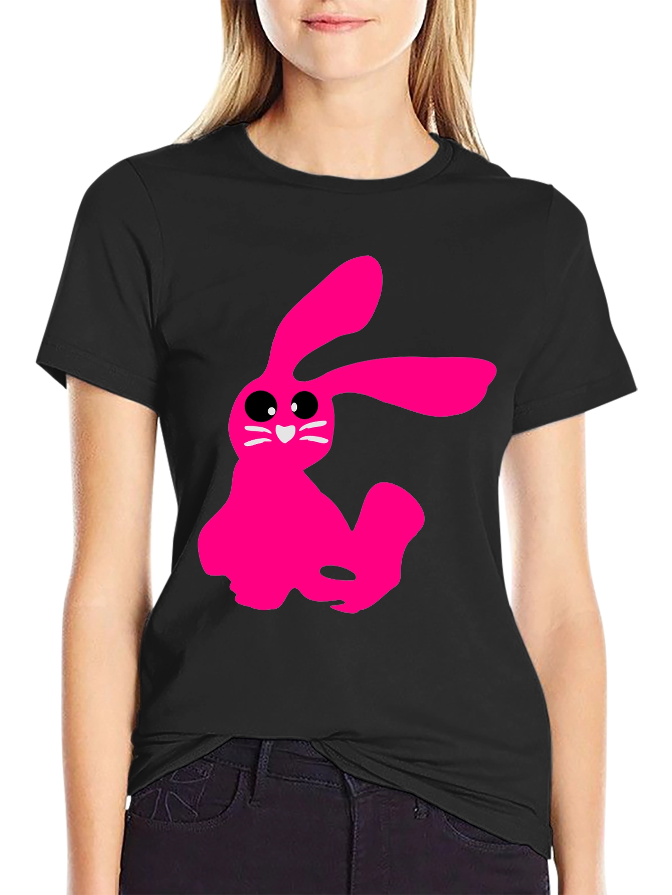 Pink Bunny Graphic Tee - Soft Cotton Black T-Shirt