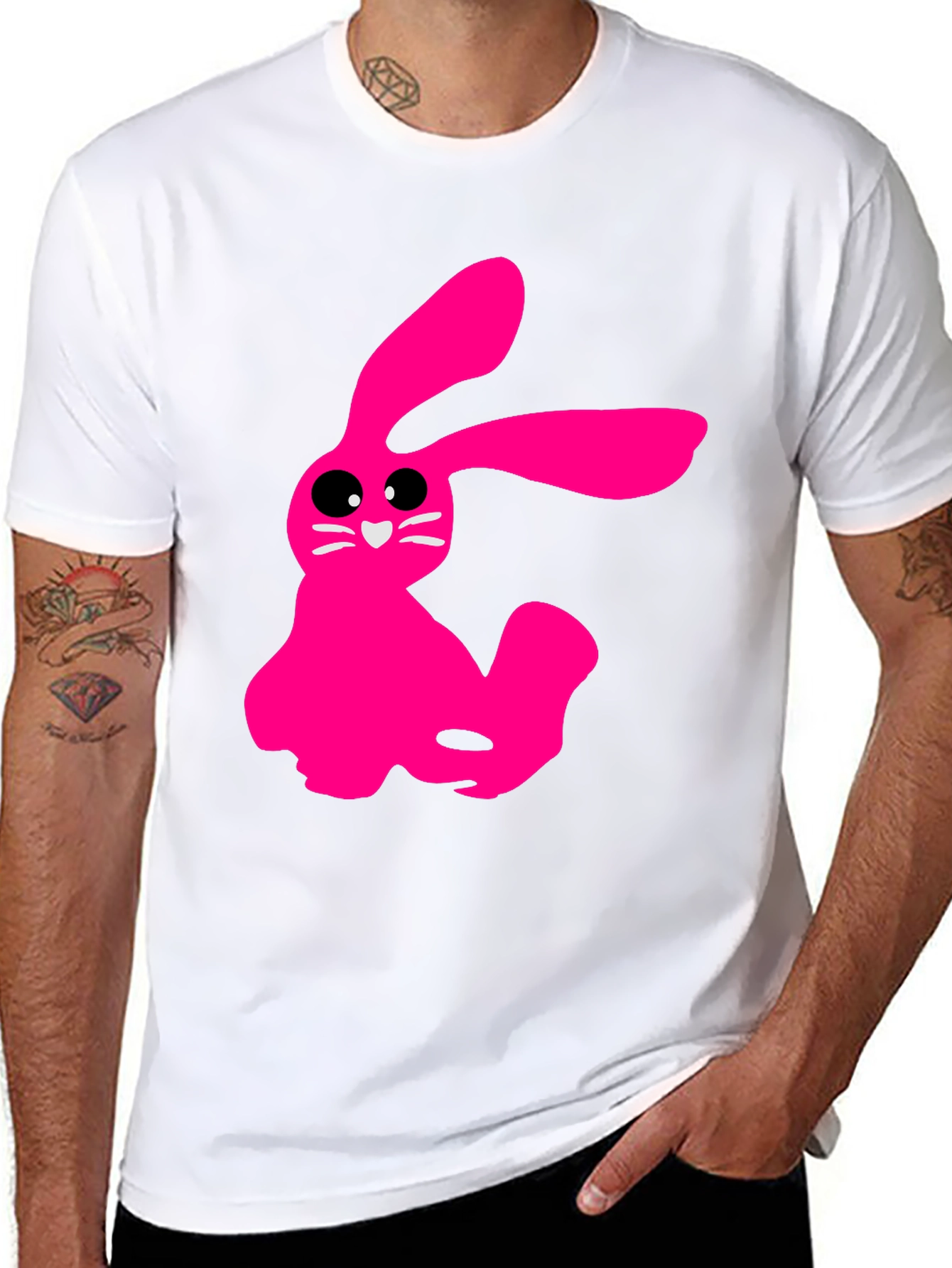 Pink Bunny Graphic Tee - Soft Cotton Black T-Shirt