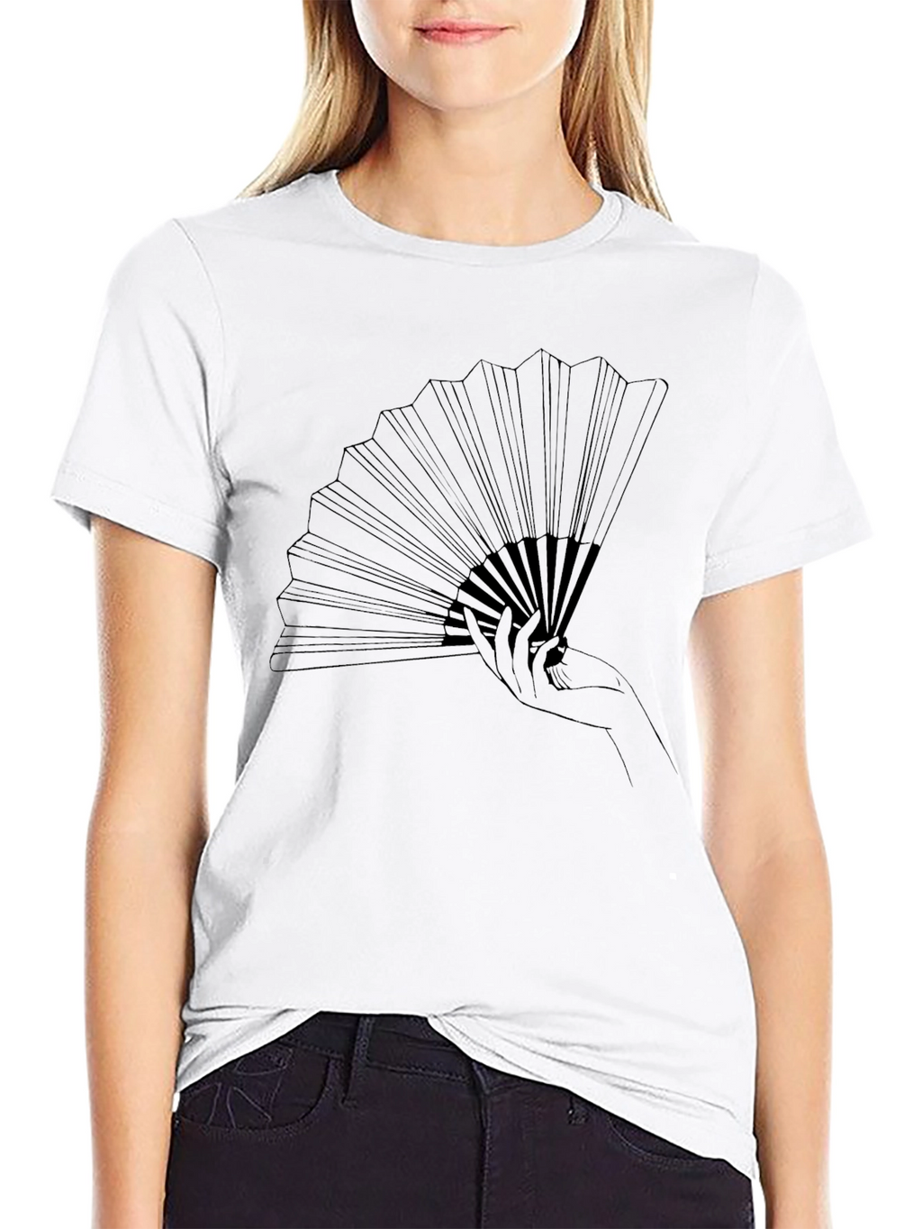 Elegant Hand Fan Graphic Tee - Stylish Black T-Shirt