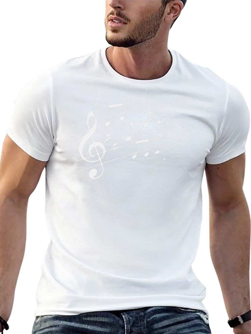 Music Notes Graphic Tee - Black Cotton T-Shirt