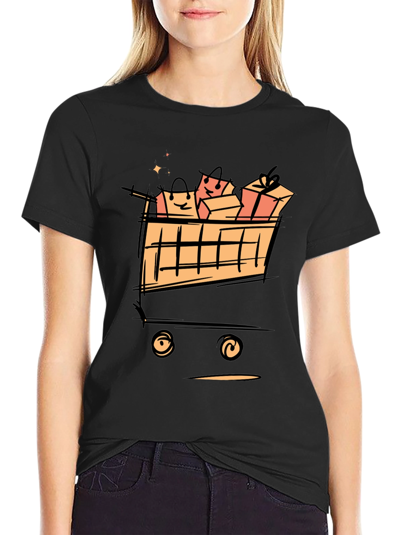 Shopping Cart T-Shirt - Black Cotton Graphic Tee