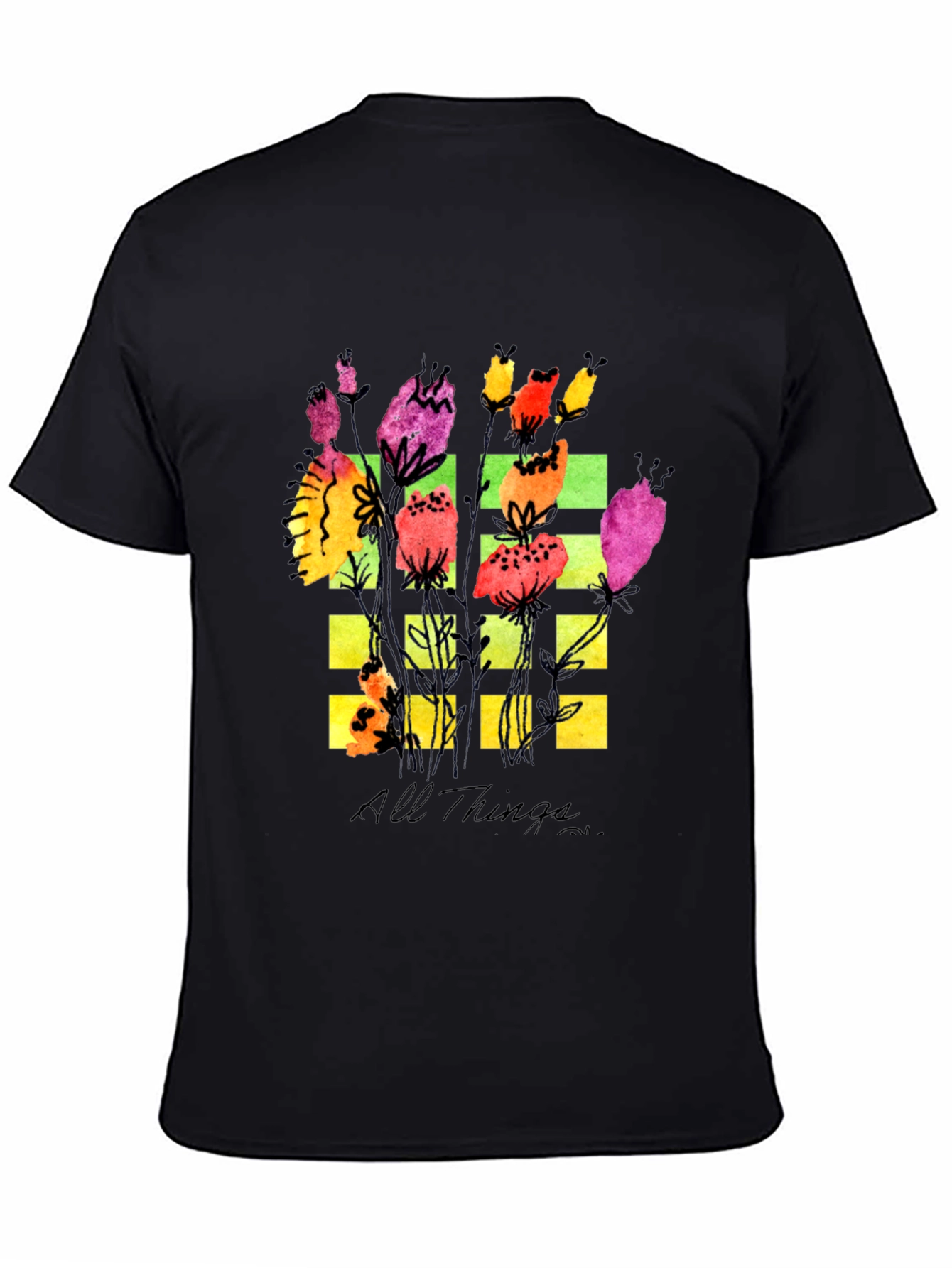 Floral Grid Graphic T-Shirt - All Things Design