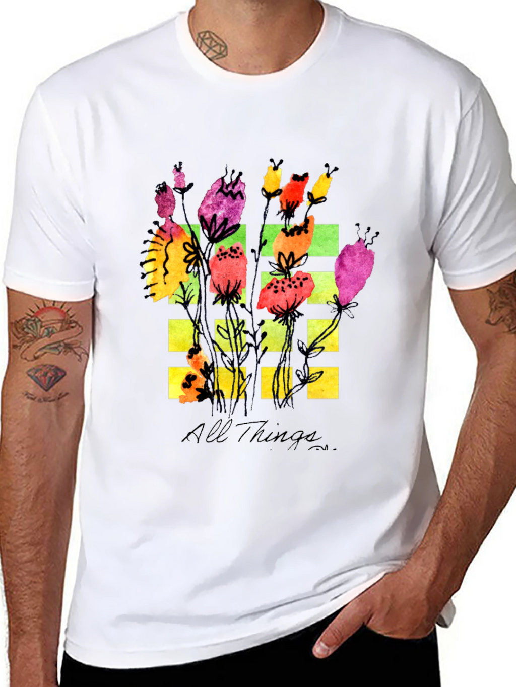 Floral Grid Graphic T-Shirt - All Things Design