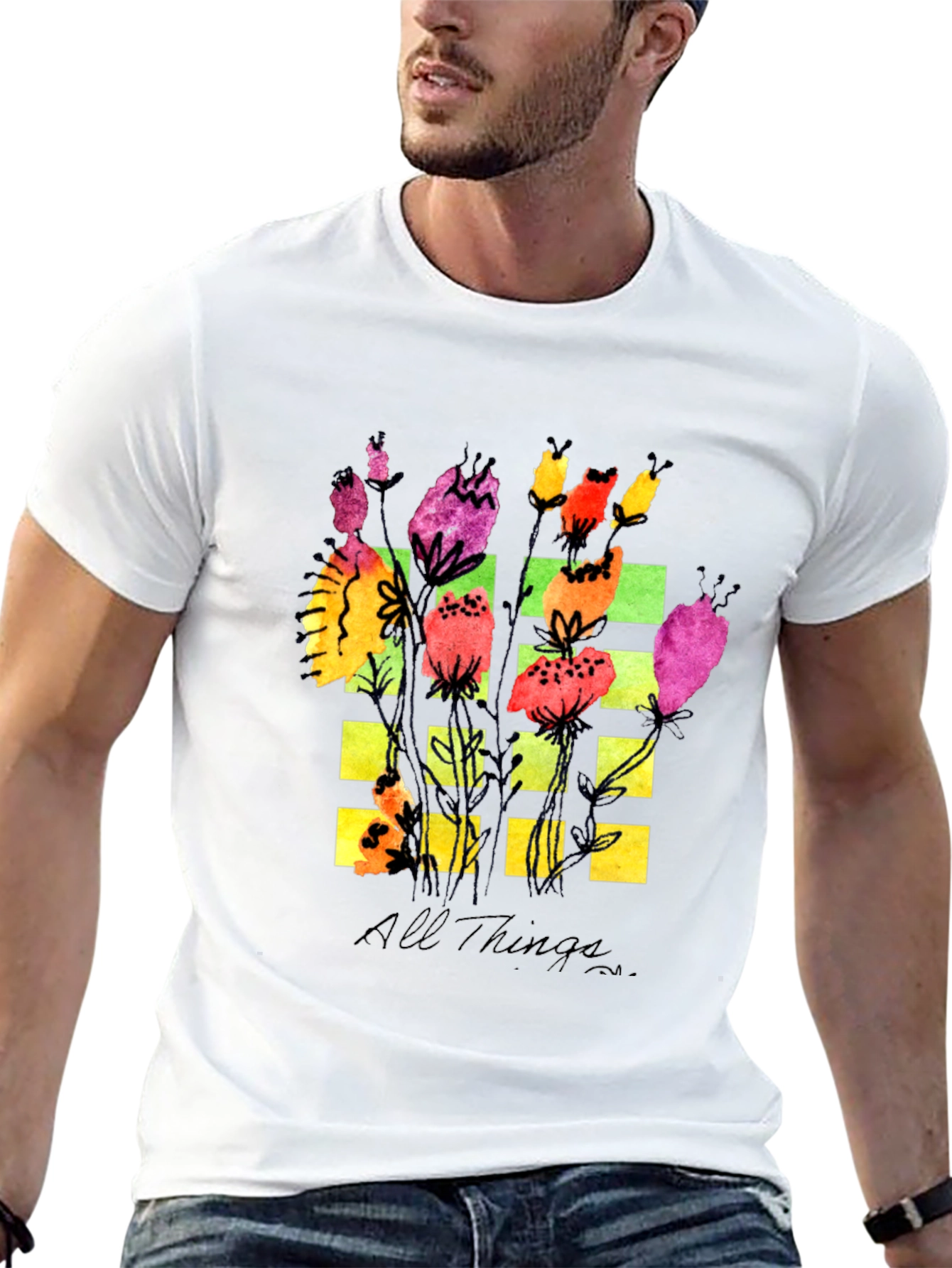 Floral Grid Graphic T-Shirt - All Things Design