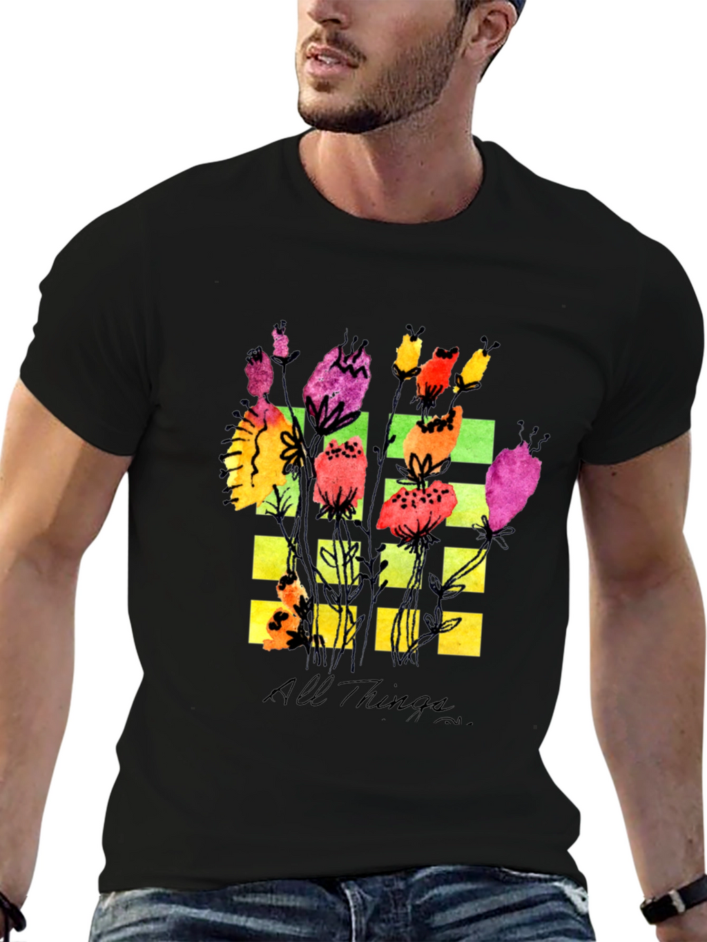 Floral Grid Graphic T-Shirt - All Things Design