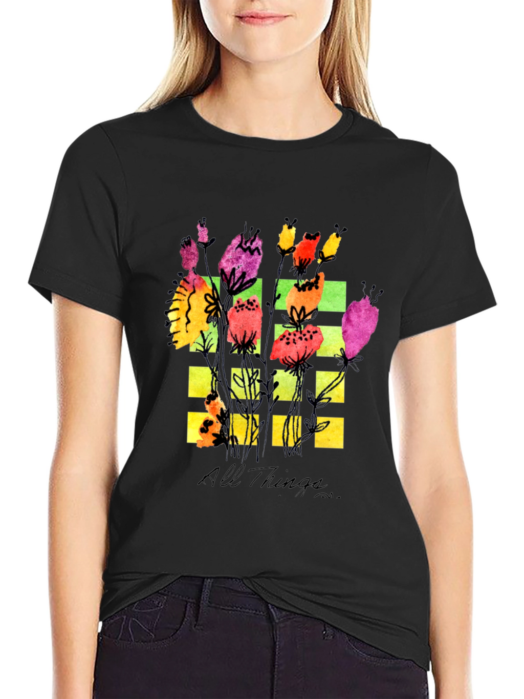 Floral Grid Graphic T-Shirt - All Things Design