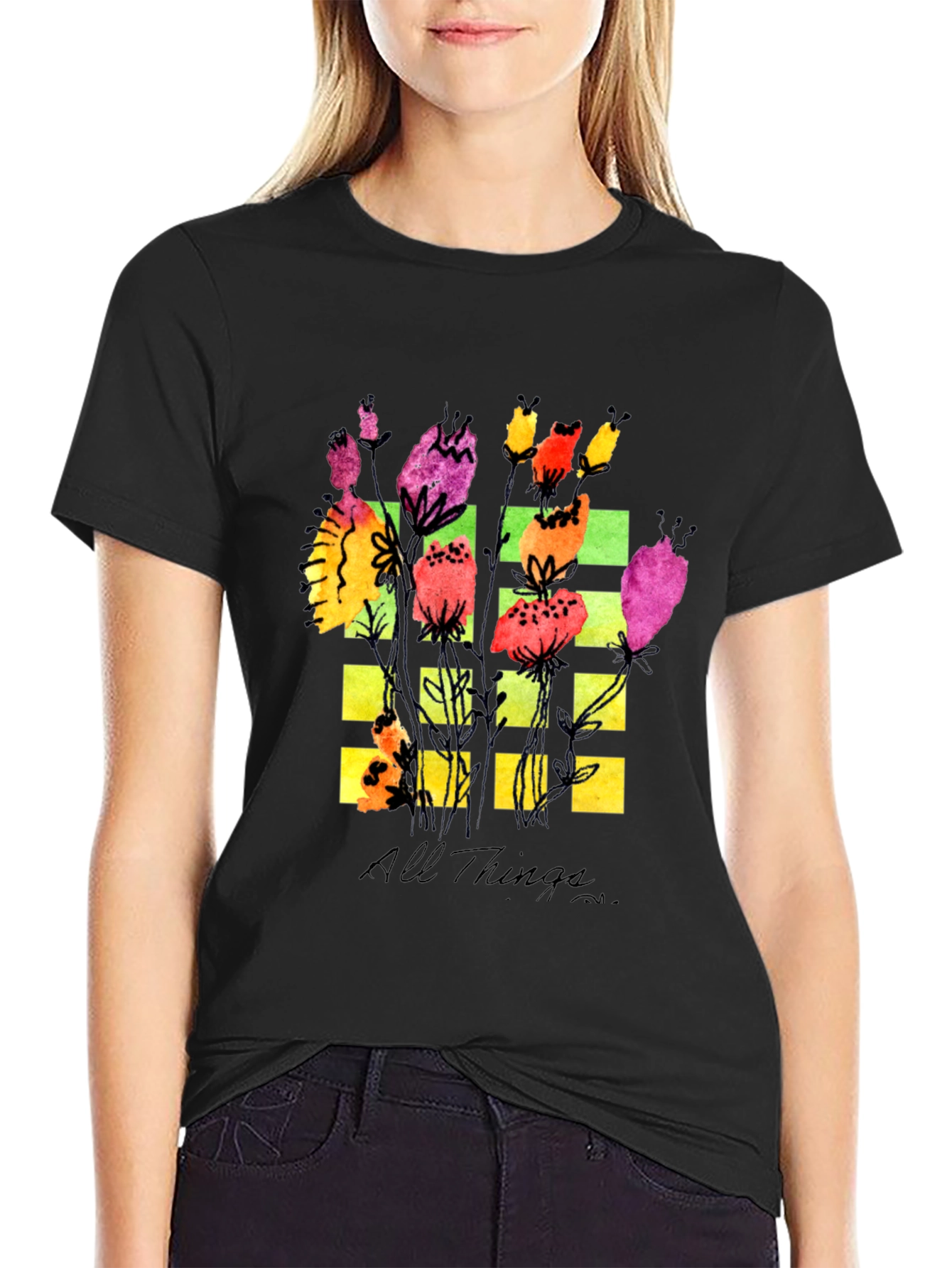 Floral Grid Graphic T-Shirt - All Things Design