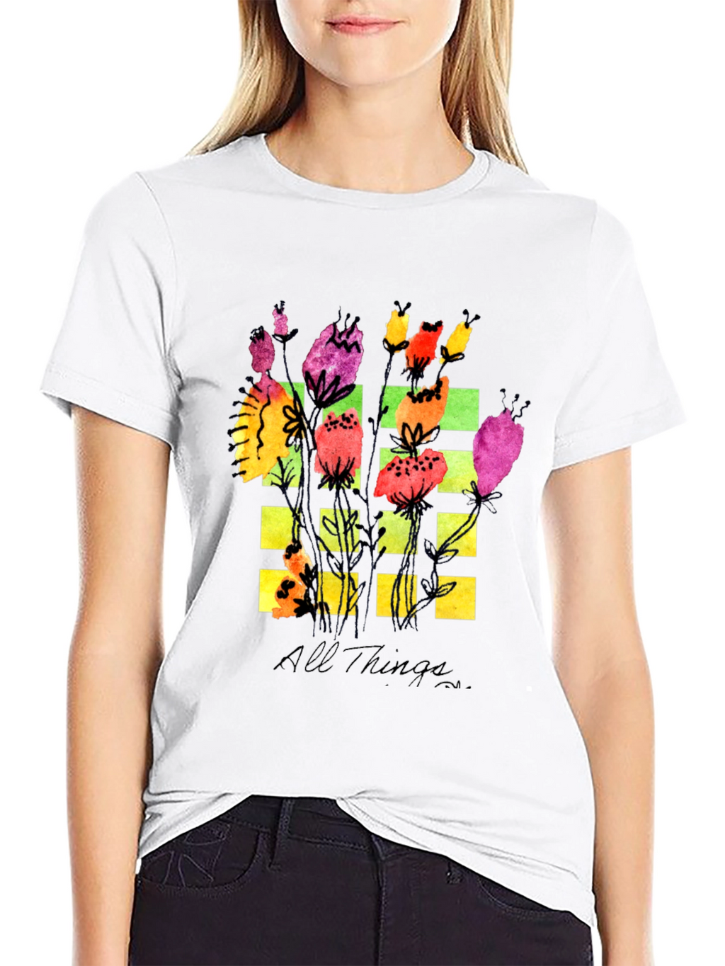 Floral Grid Graphic T-Shirt - All Things Design