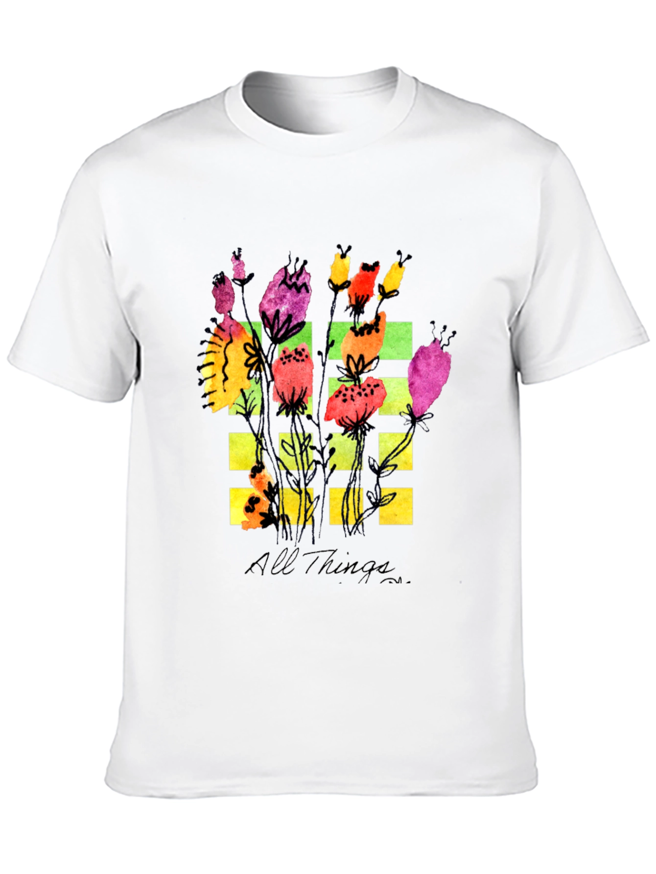 Floral Grid Graphic T-Shirt - All Things Design