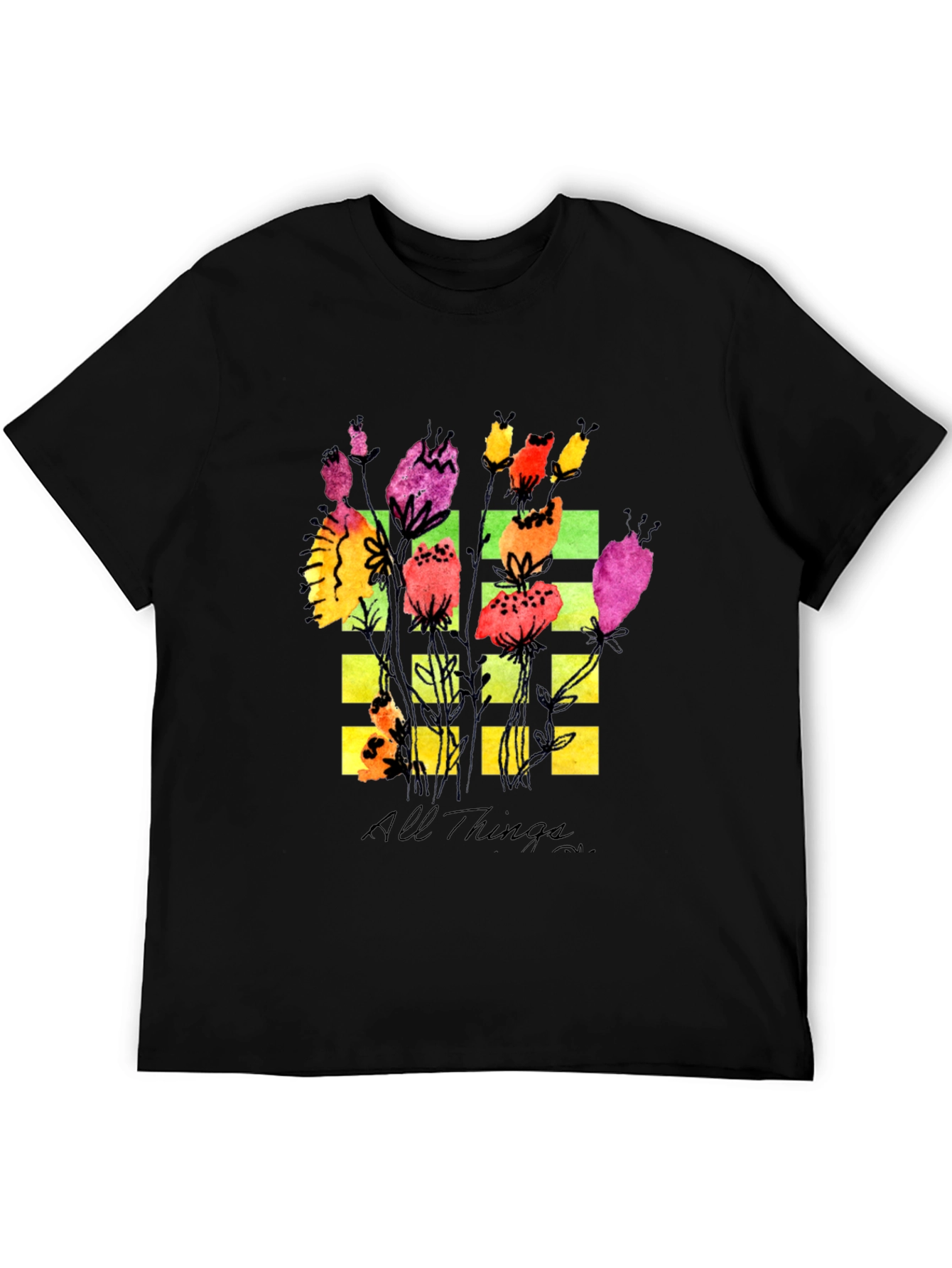 Floral Grid Graphic T-Shirt - All Things Design