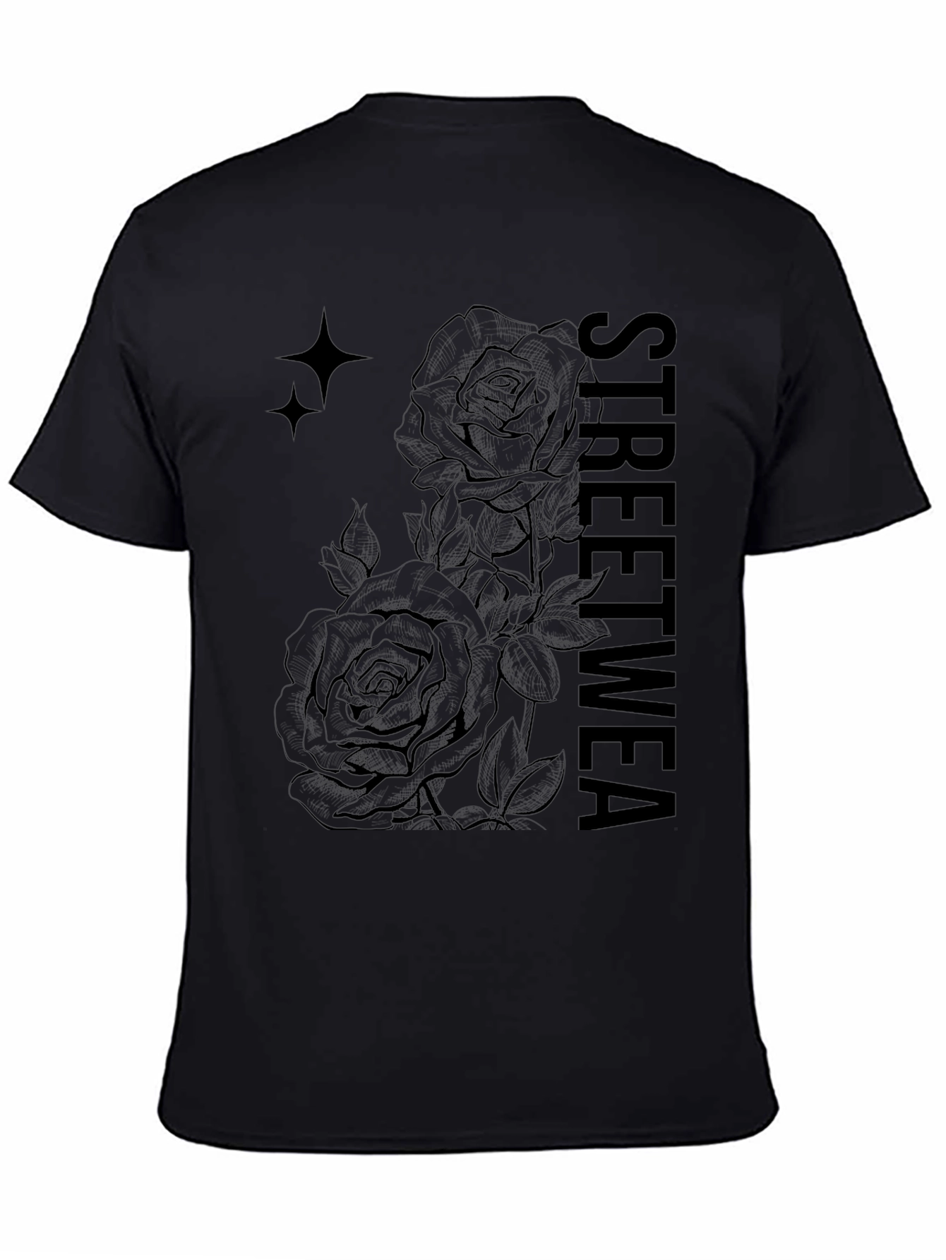 Black Streetwear Rose Graphic Tee