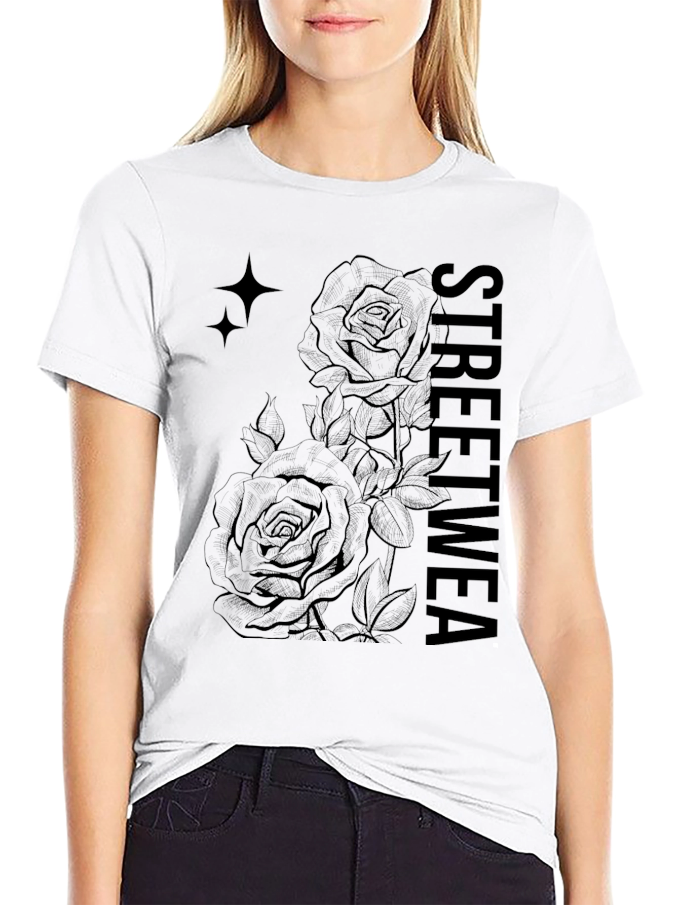Black Streetwear Rose Graphic Tee