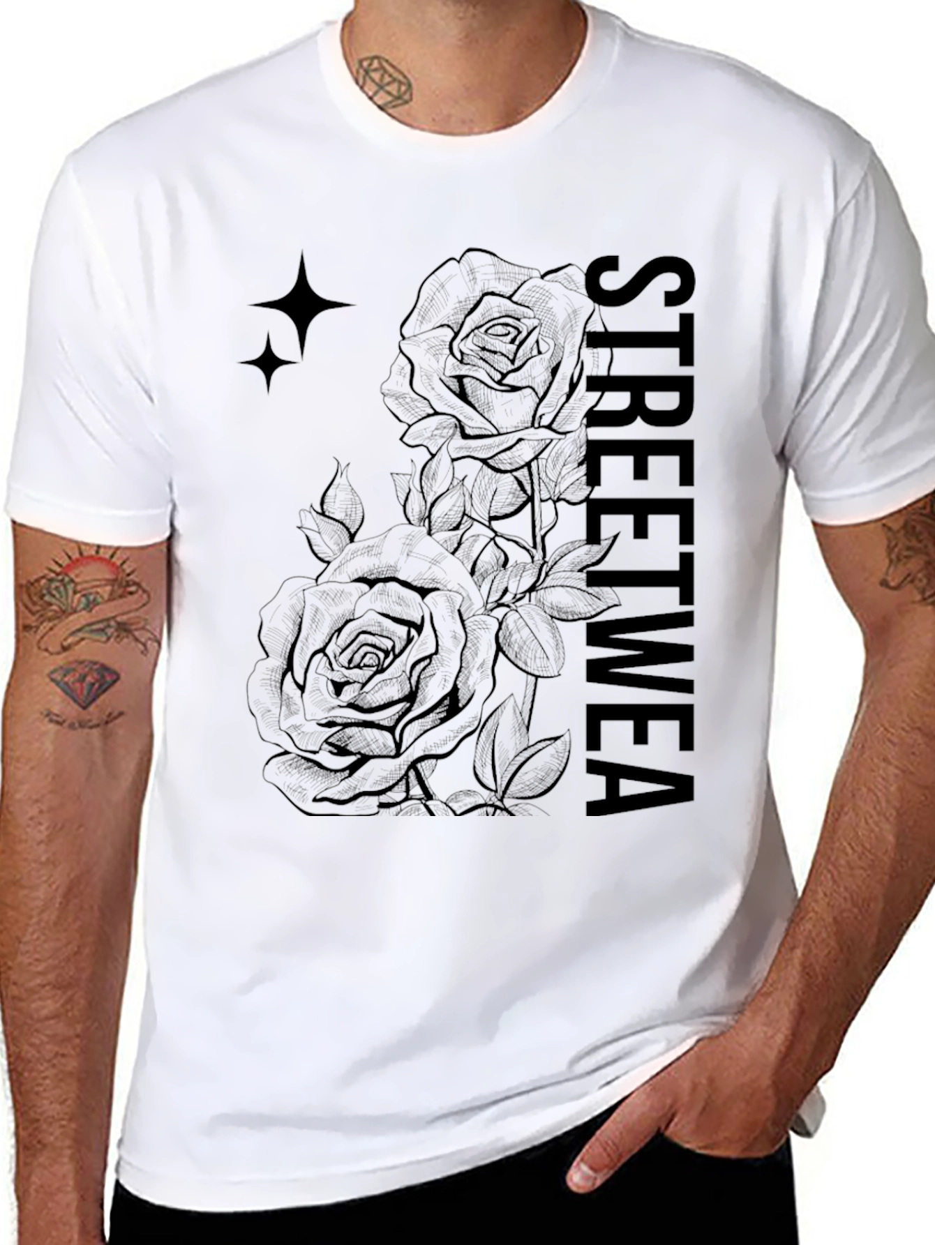 Black Streetwear Rose Graphic Tee
