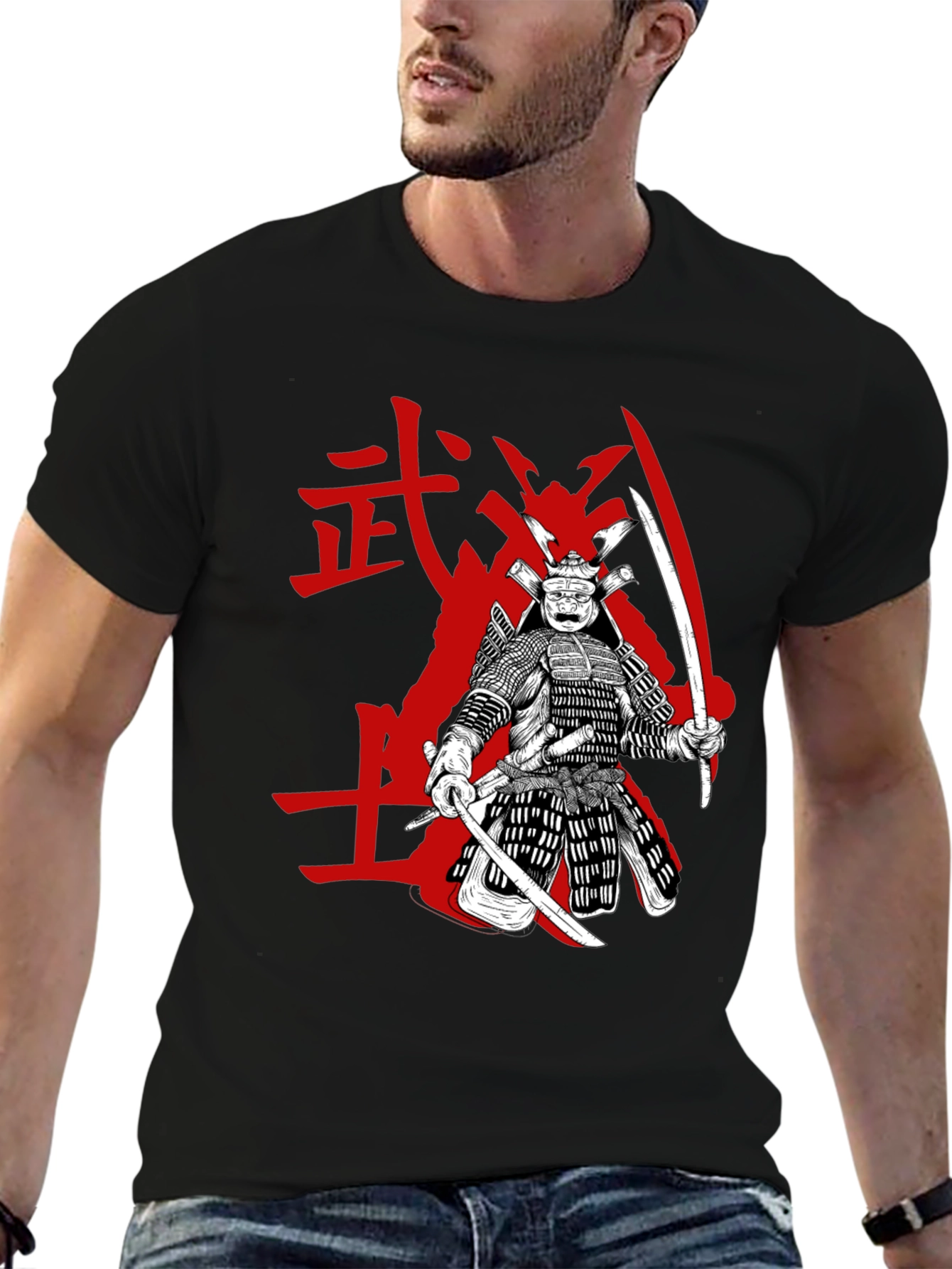 Samurai Graphic Tee - Black Cotton Blend