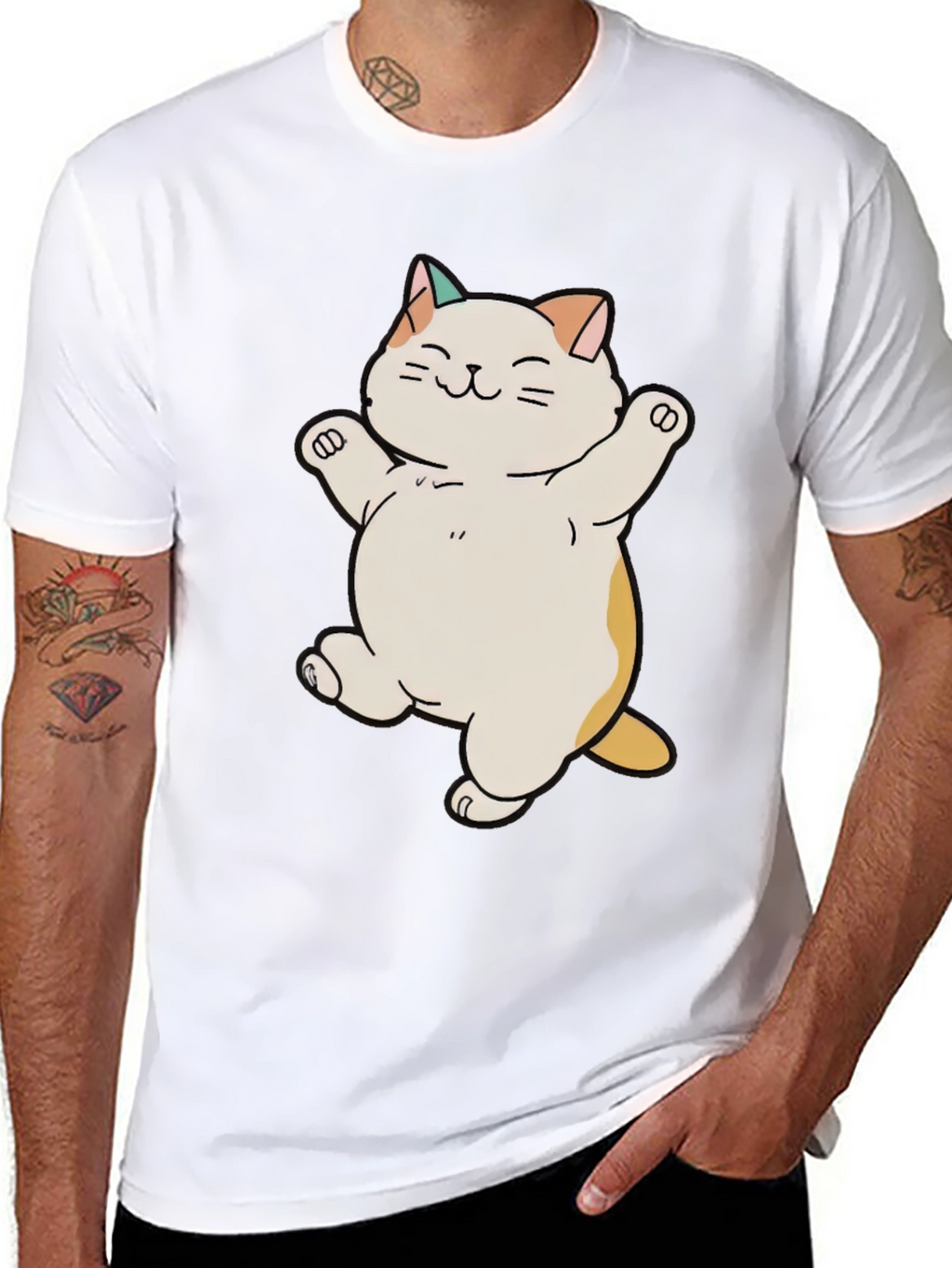 Cute Cat Cartoon Black T-Shirt