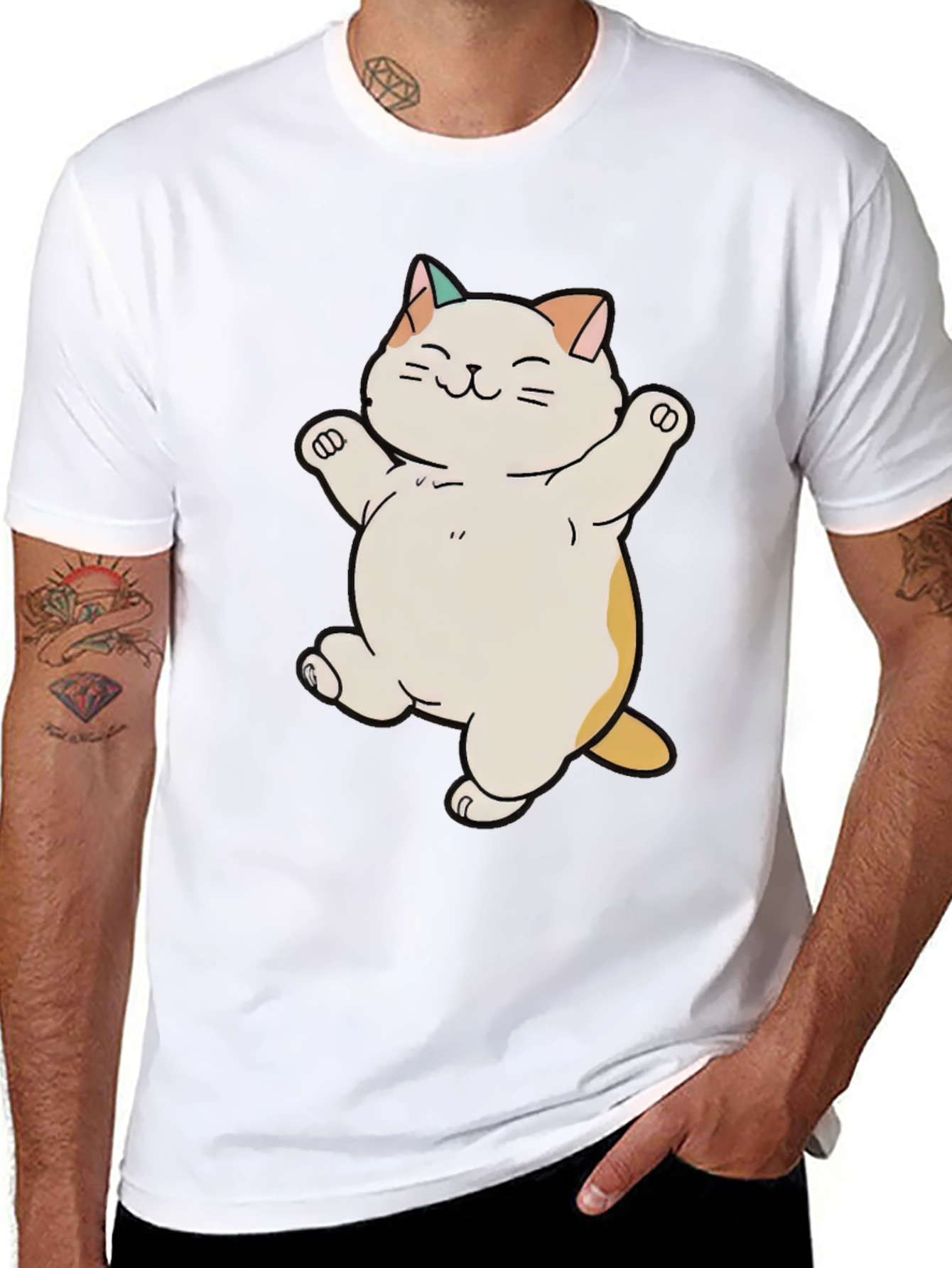 Cute Cat Cartoon Black T-Shirt