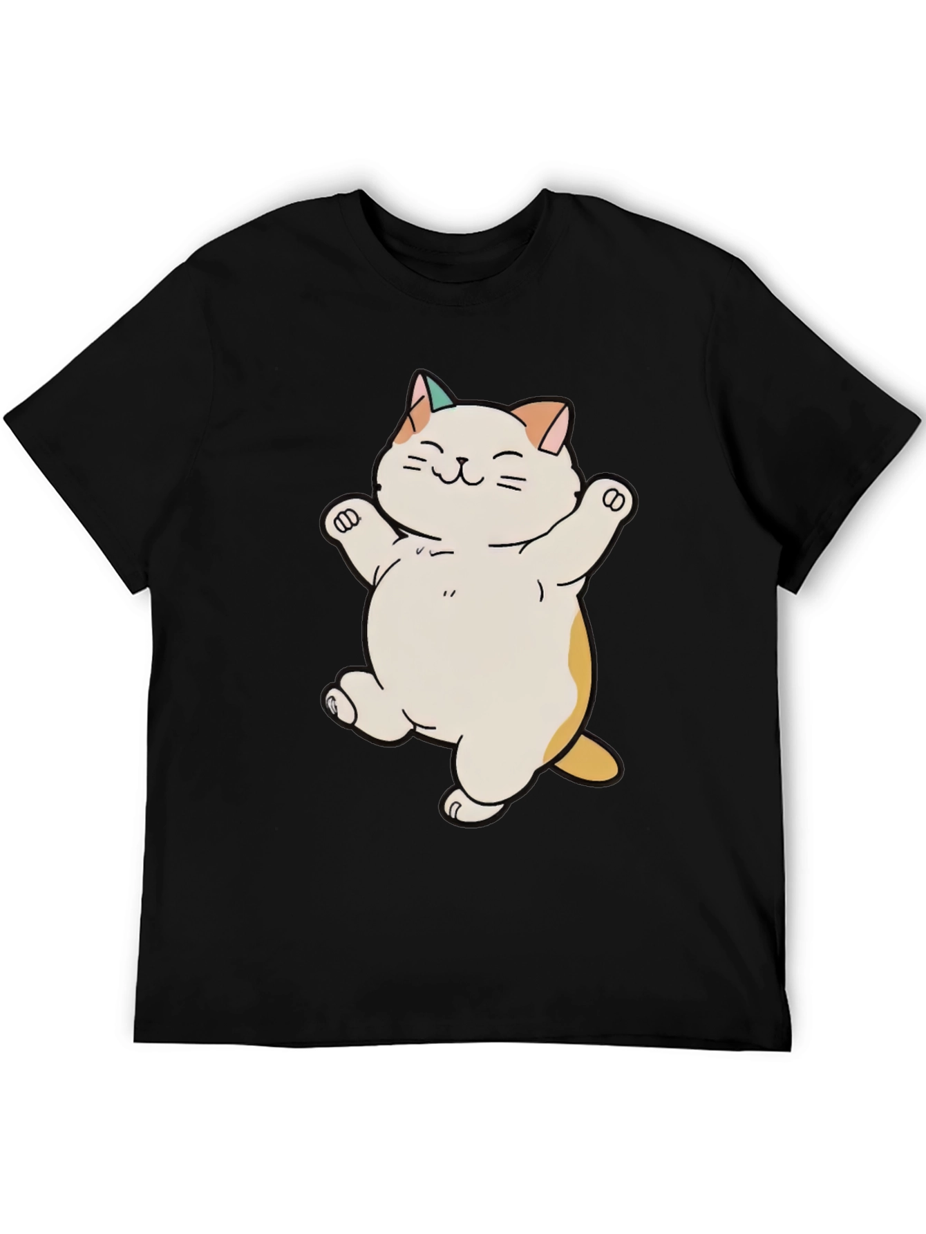 Cute Cat Cartoon Black T-Shirt