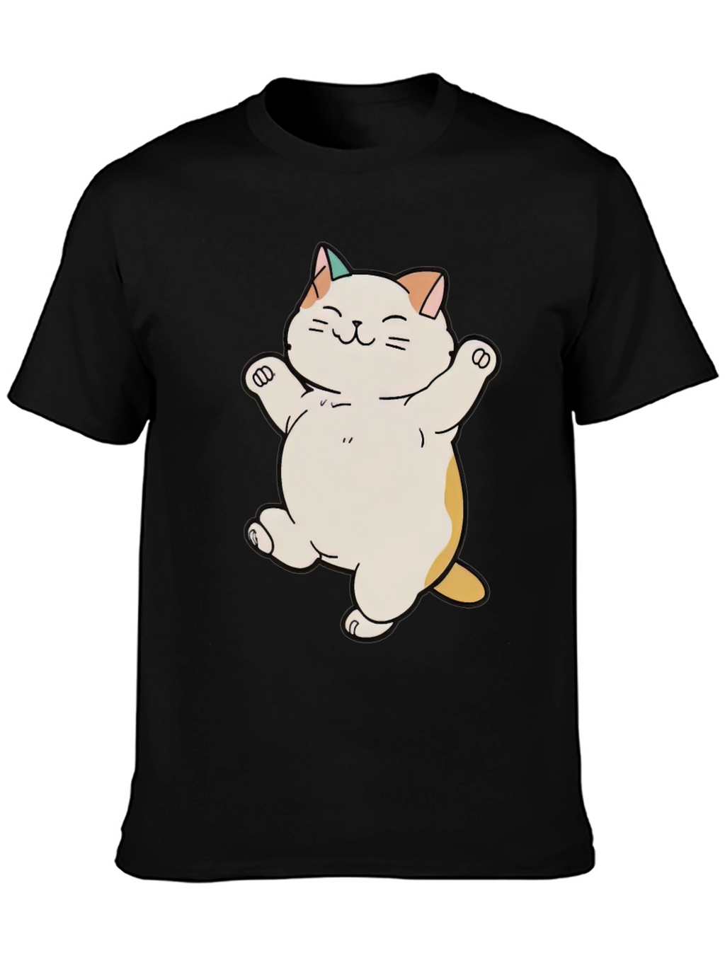 Cute Cat Cartoon Black T-Shirt
