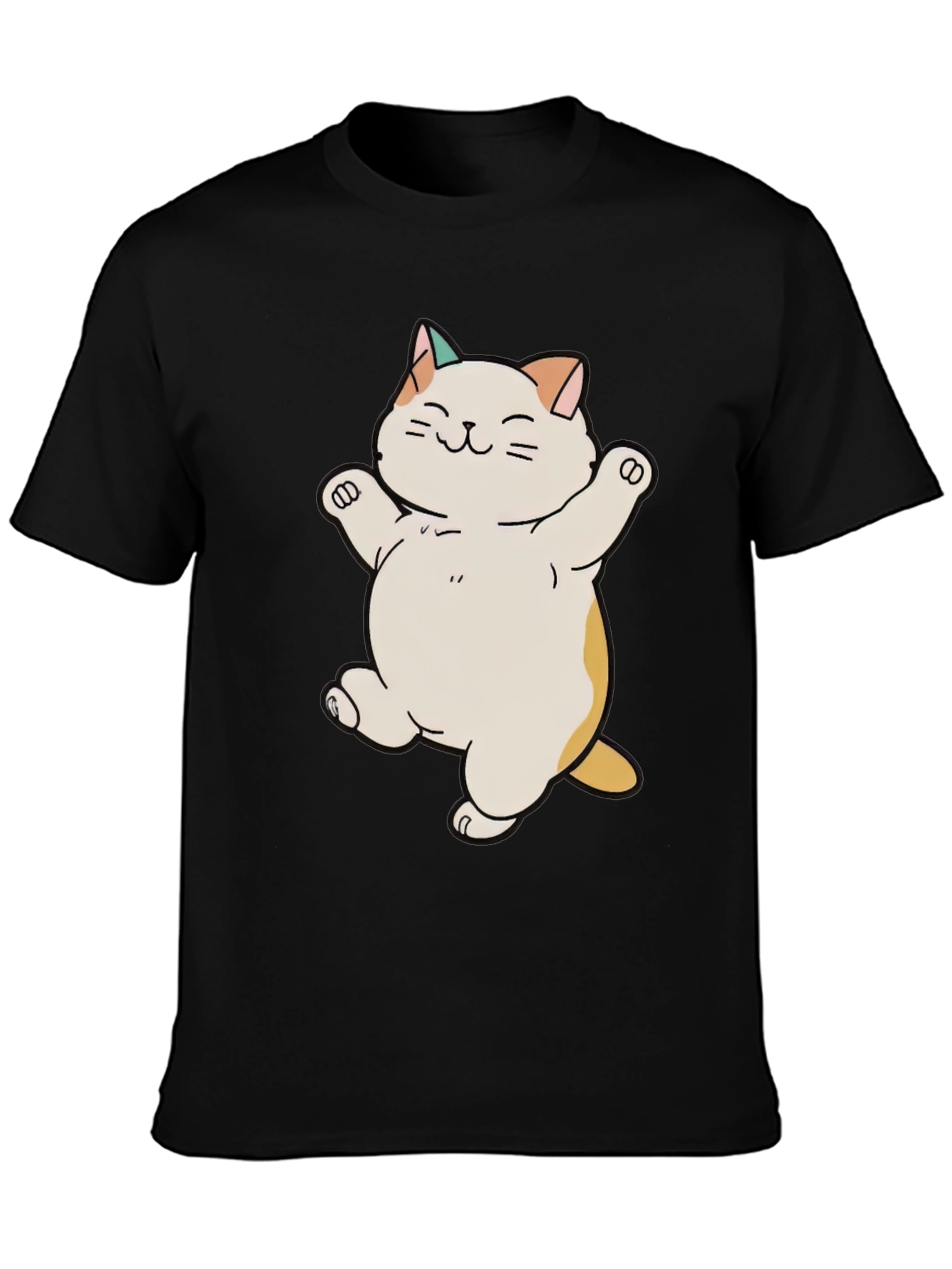 Cute Cat Cartoon Black T-Shirt