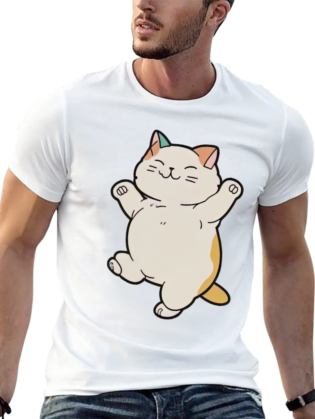 Cute Cat Cartoon Black T-Shirt