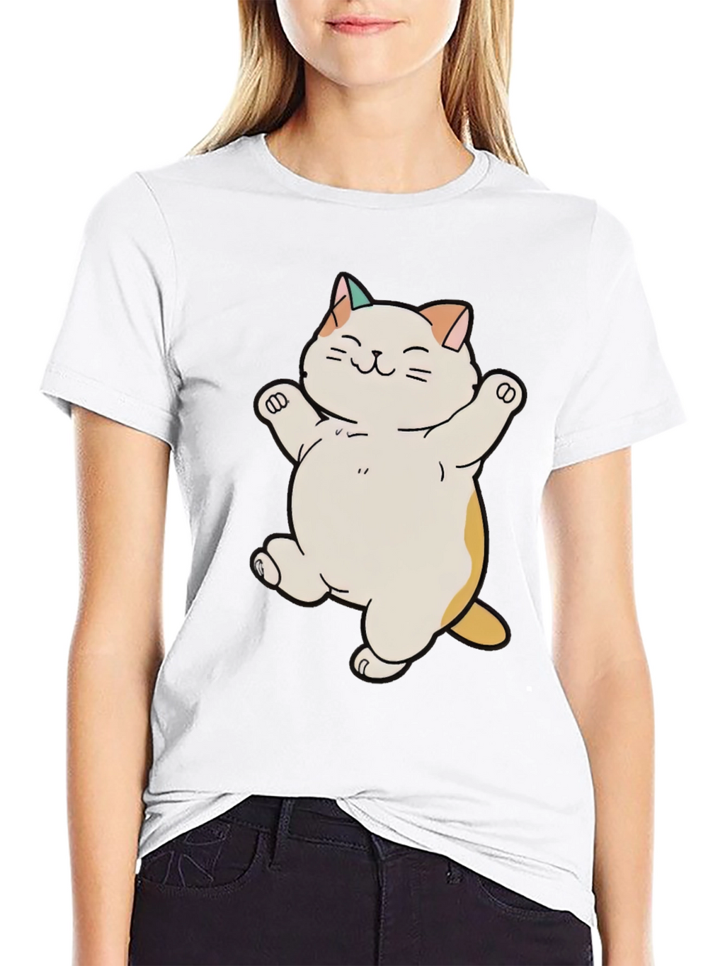 Cute Cat Cartoon Black T-Shirt