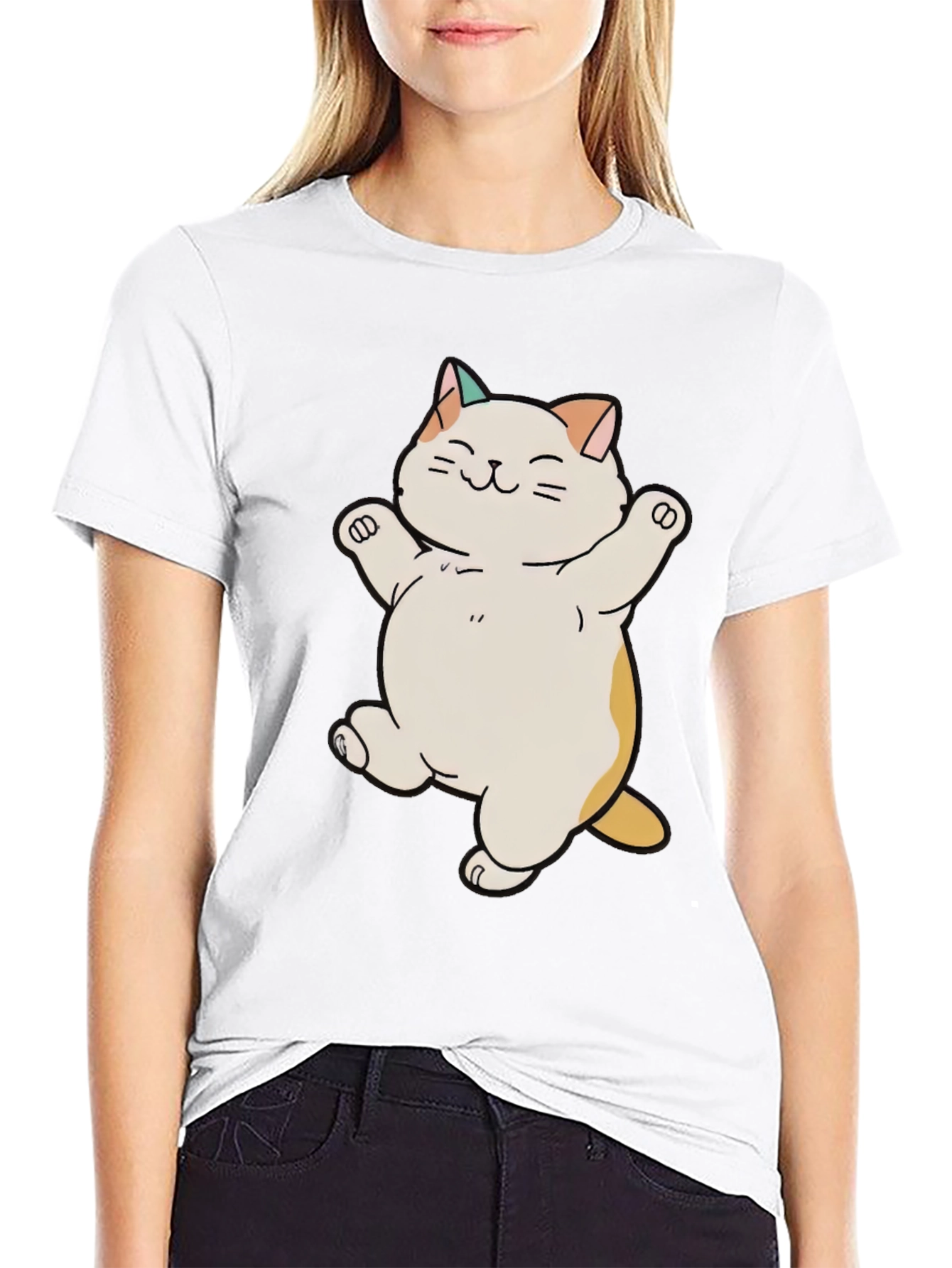 Cute Cat Cartoon Black T-Shirt