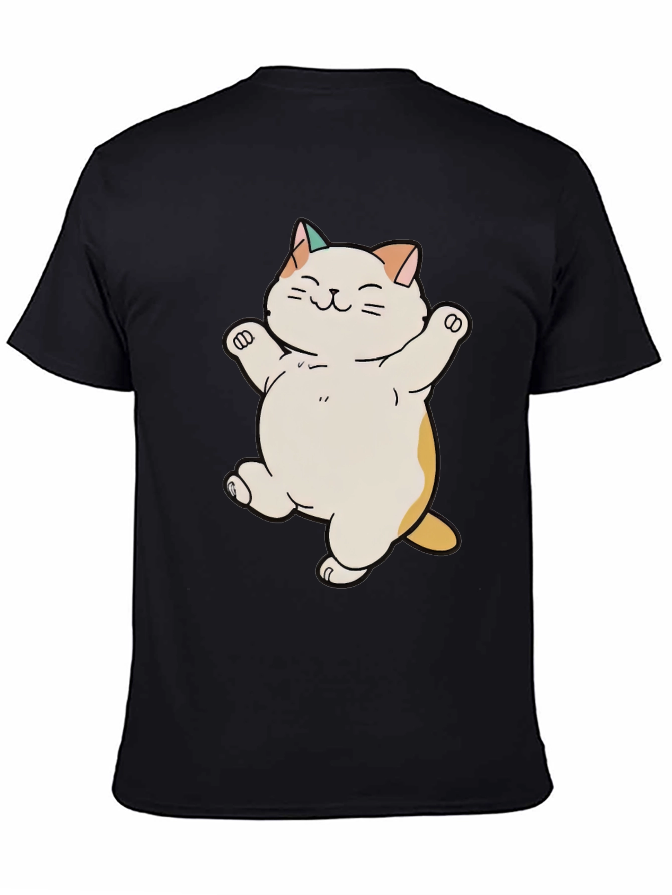 Cute Cat Cartoon Black T-Shirt