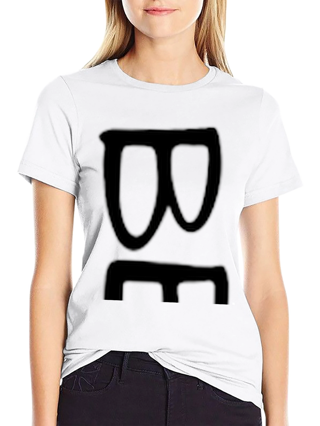 Black Graphic Tee with Abstract Face Design