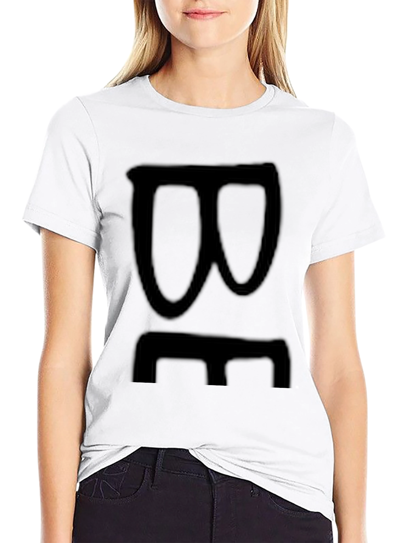 Black Graphic Tee with Abstract Face Design